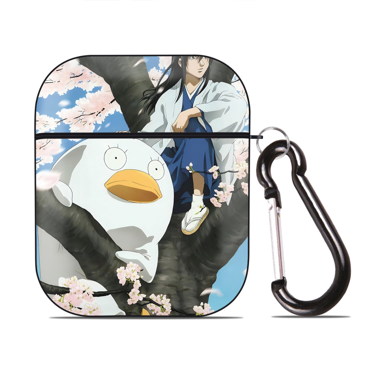 （画像用） ぎんたま 坂田銀時（さかたぎんとき） 神楽 志村新八（しむら しんぱち） GINTAMA Sakata Gintoki Kagura Shimura Shinpachi AirPods 第2世代保護ケース ハードシェル ブラック 耐衝撃・防指紋・カラビナ付き