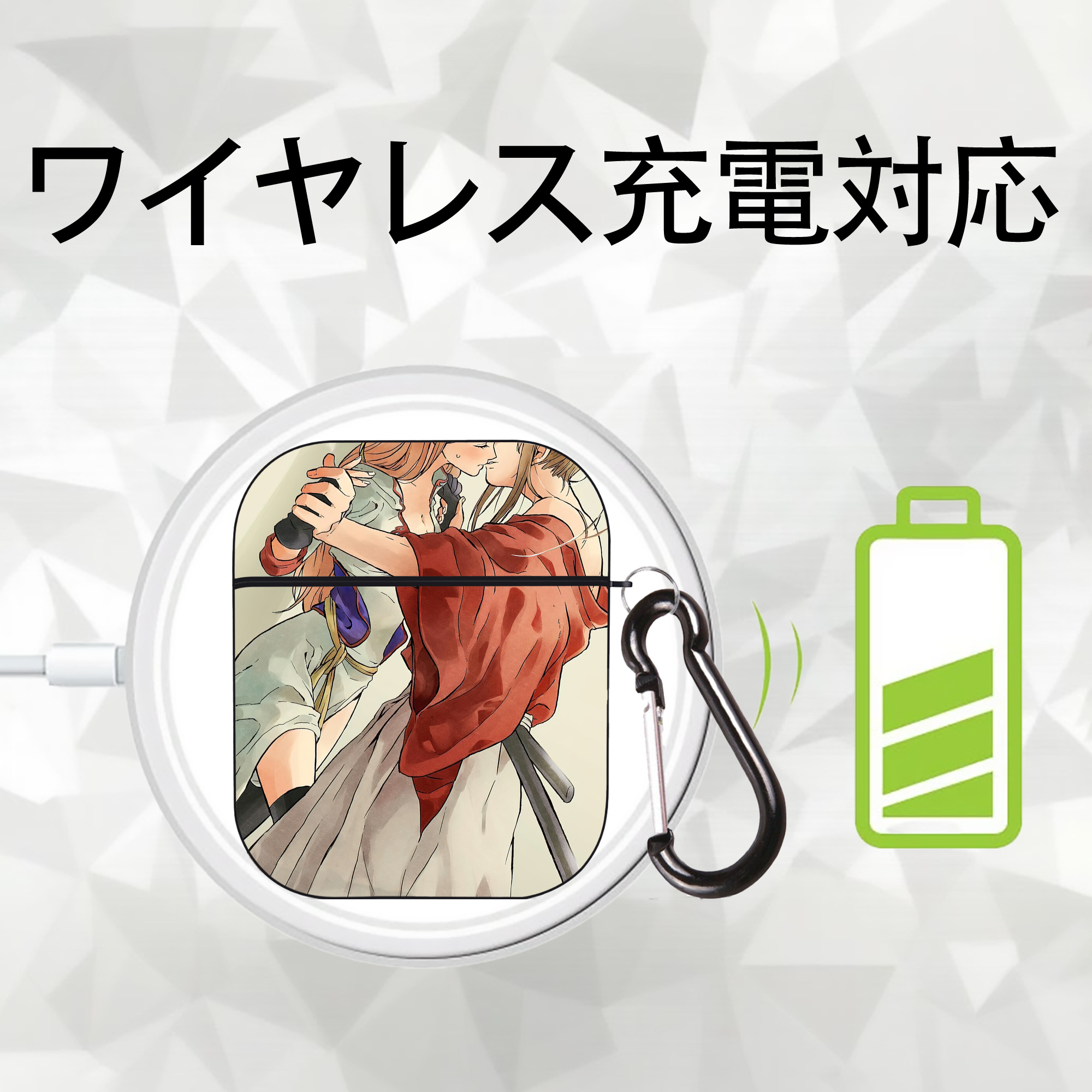 ぎんたま 坂田銀時（さかたぎんとき） 神楽 志村新八（しむら しんぱち） GINTAMA Sakata Gintoki Kagura Shimura Shinpachi AirPods 第2世代保護ケース ハードシェル ブラック 耐衝撃・防指紋・カラビナ付き