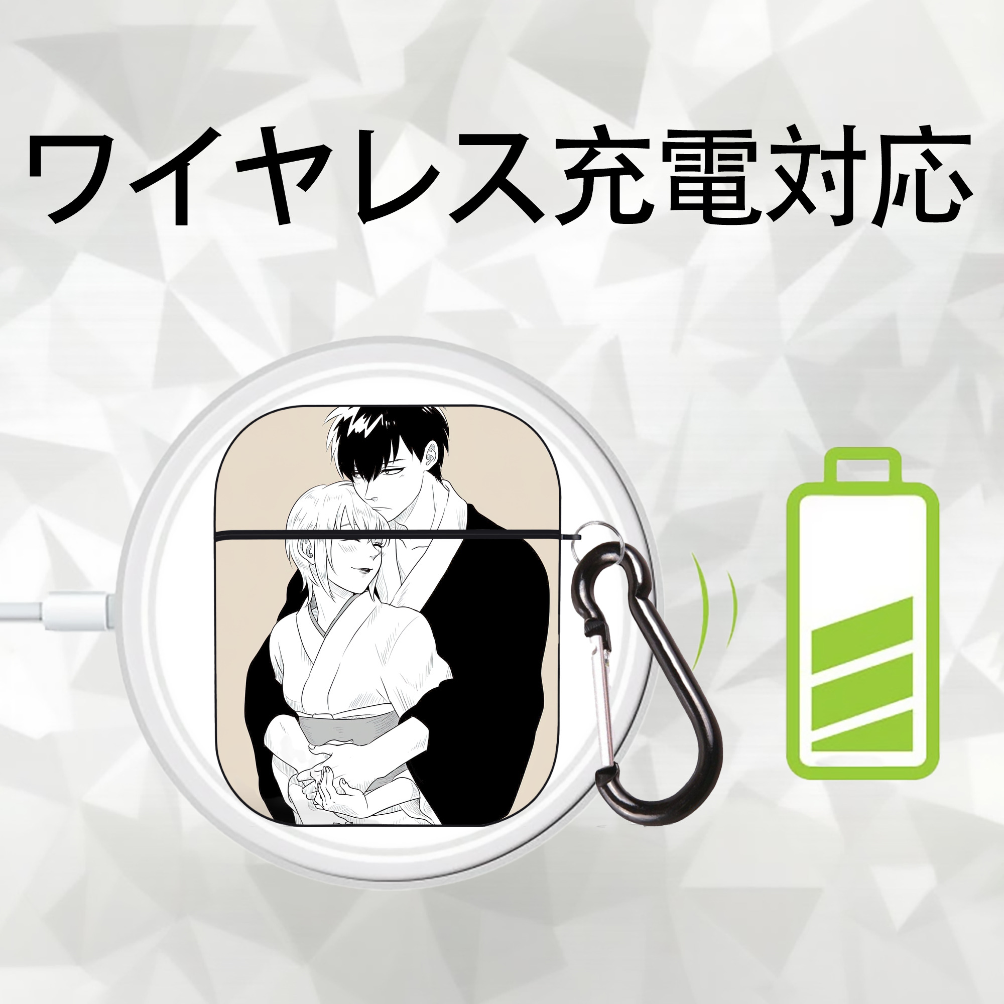 ぎんたま 坂田銀時（さかたぎんとき） 神楽 志村新八（しむら しんぱち） GINTAMA Sakata Gintoki Kagura Shimura Shinpachi AirPods 第2世代保護ケース ハードシェル ブラック 耐衝撃・防指紋・カラビナ付き