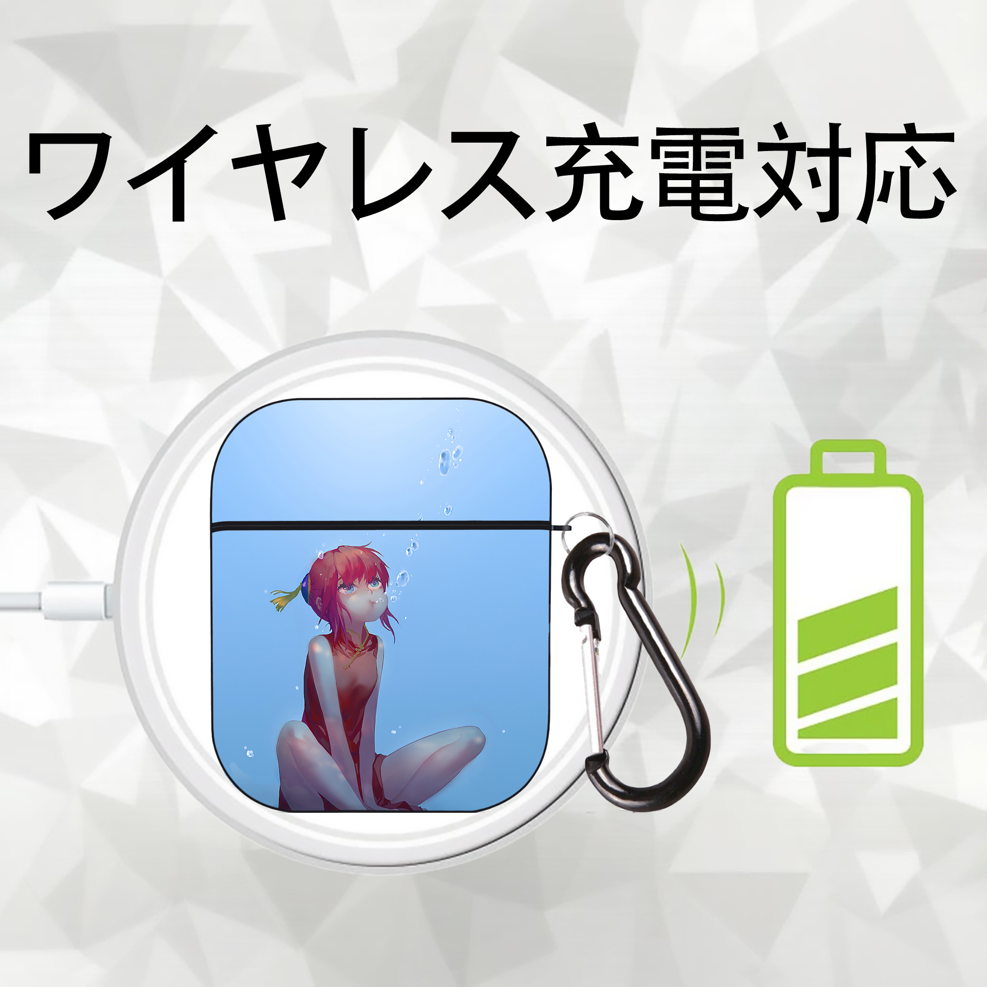 ぎんたま 坂田銀時（さかたぎんとき） 神楽 志村新八（しむら しんぱち） GINTAMA Sakata Gintoki Kagura Shimura Shinpachi AirPods 第2世代保護ケース ハードシェル ブラック 耐衝撃・防指紋・カラビナ付き