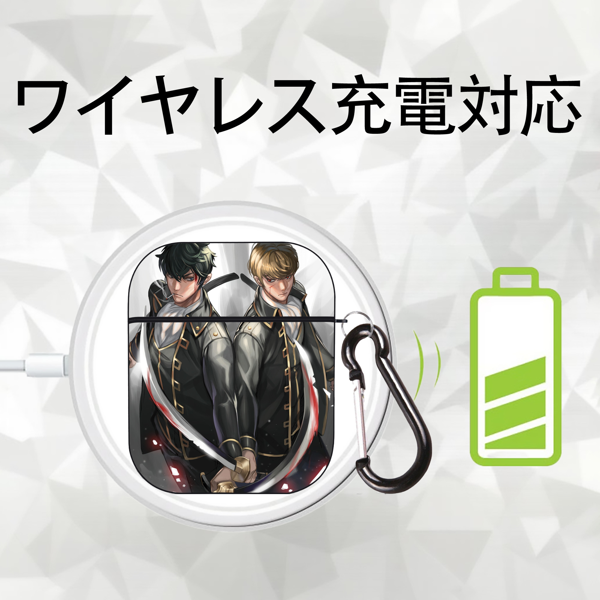 ぎんたま 坂田銀時（さかたぎんとき） 神楽 志村新八（しむら しんぱち） GINTAMA Sakata Gintoki Kagura Shimura Shinpachi AirPods 第2世代保護ケース ハードシェル ブラック 耐衝撃・防指紋・カラビナ付き