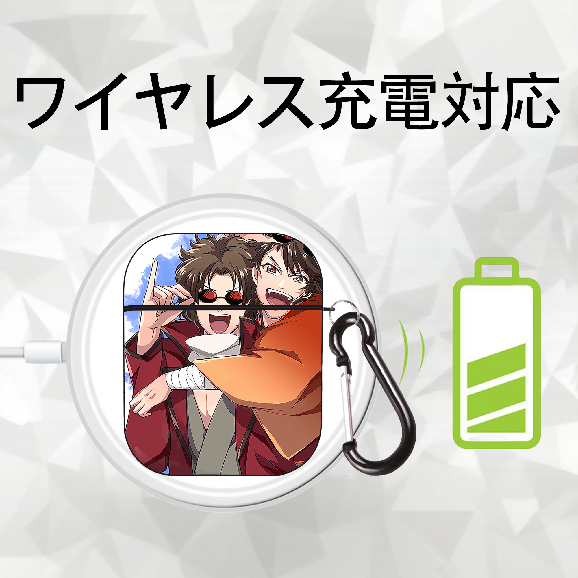 ぎんたま 坂田銀時（さかたぎんとき） 神楽 志村新八（しむら しんぱち） GINTAMA Sakata Gintoki Kagura Shimura Shinpachi AirPods 第2世代保護ケース ハードシェル ブラック 耐衝撃・防指紋・カラビナ付き