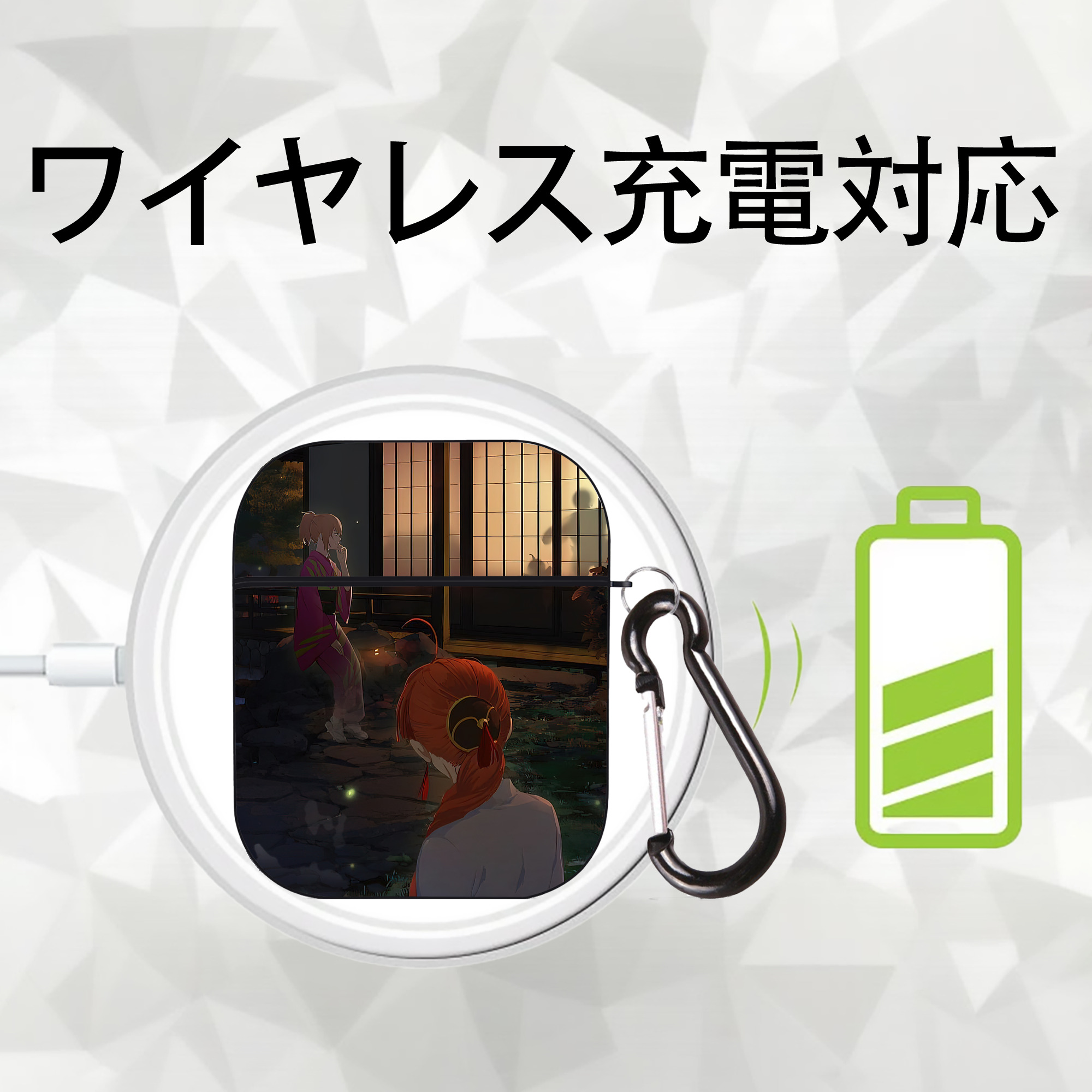 ぎんたま 坂田銀時（さかたぎんとき） 神楽 志村新八（しむら しんぱち） GINTAMA Sakata Gintoki Kagura Shimura Shinpachi AirPods 第2世代保護ケース ハードシェル ブラック 耐衝撃・防指紋・カラビナ付き