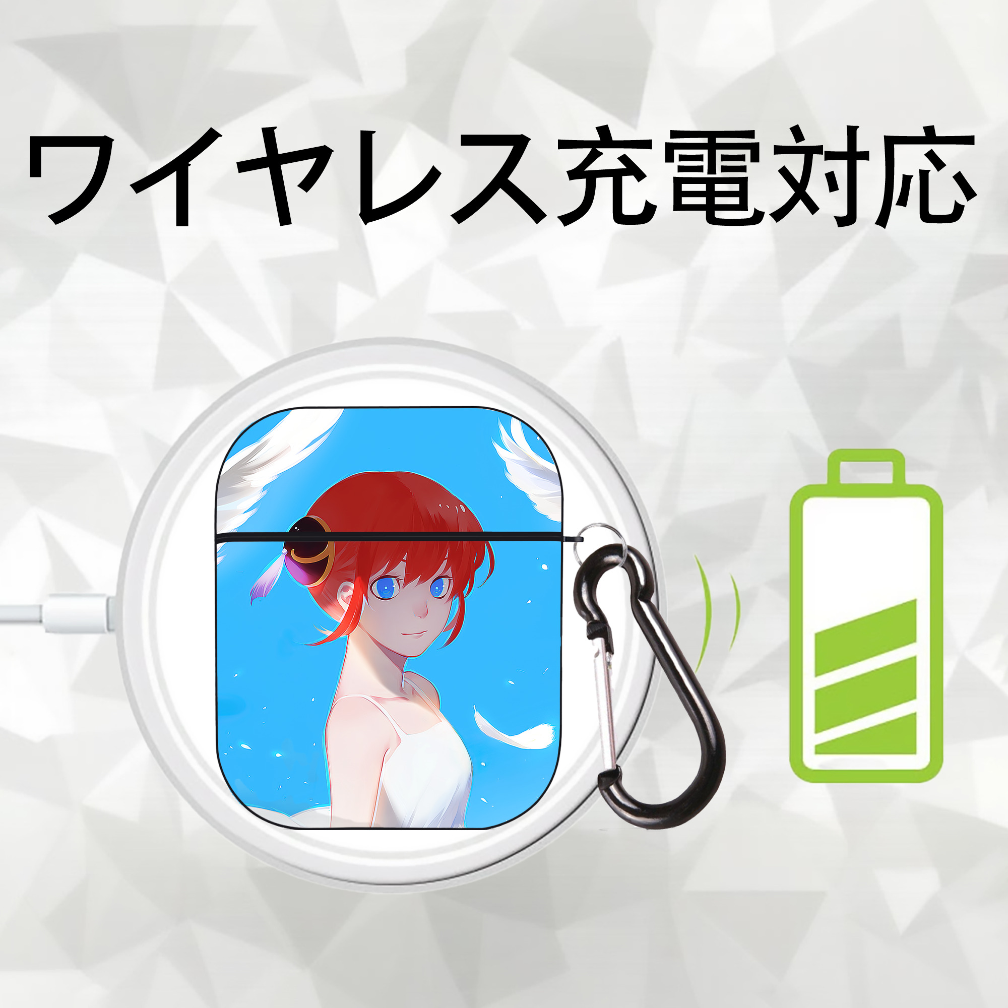 ぎんたま 坂田銀時（さかたぎんとき） 神楽 志村新八（しむら しんぱち） GINTAMA Sakata Gintoki Kagura Shimura Shinpachi AirPods 第2世代保護ケース ハードシェル ブラック 耐衝撃・防指紋・カラビナ付き