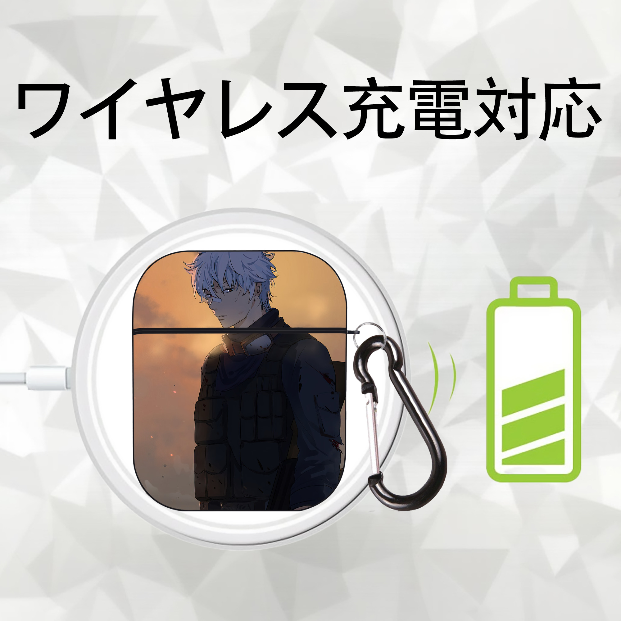 ぎんたま 坂田銀時（さかたぎんとき） 神楽 志村新八（しむら しんぱち） GINTAMA Sakata Gintoki Kagura Shimura Shinpachi AirPods 第2世代保護ケース ハードシェル ブラック 耐衝撃・防指紋・カラビナ付き