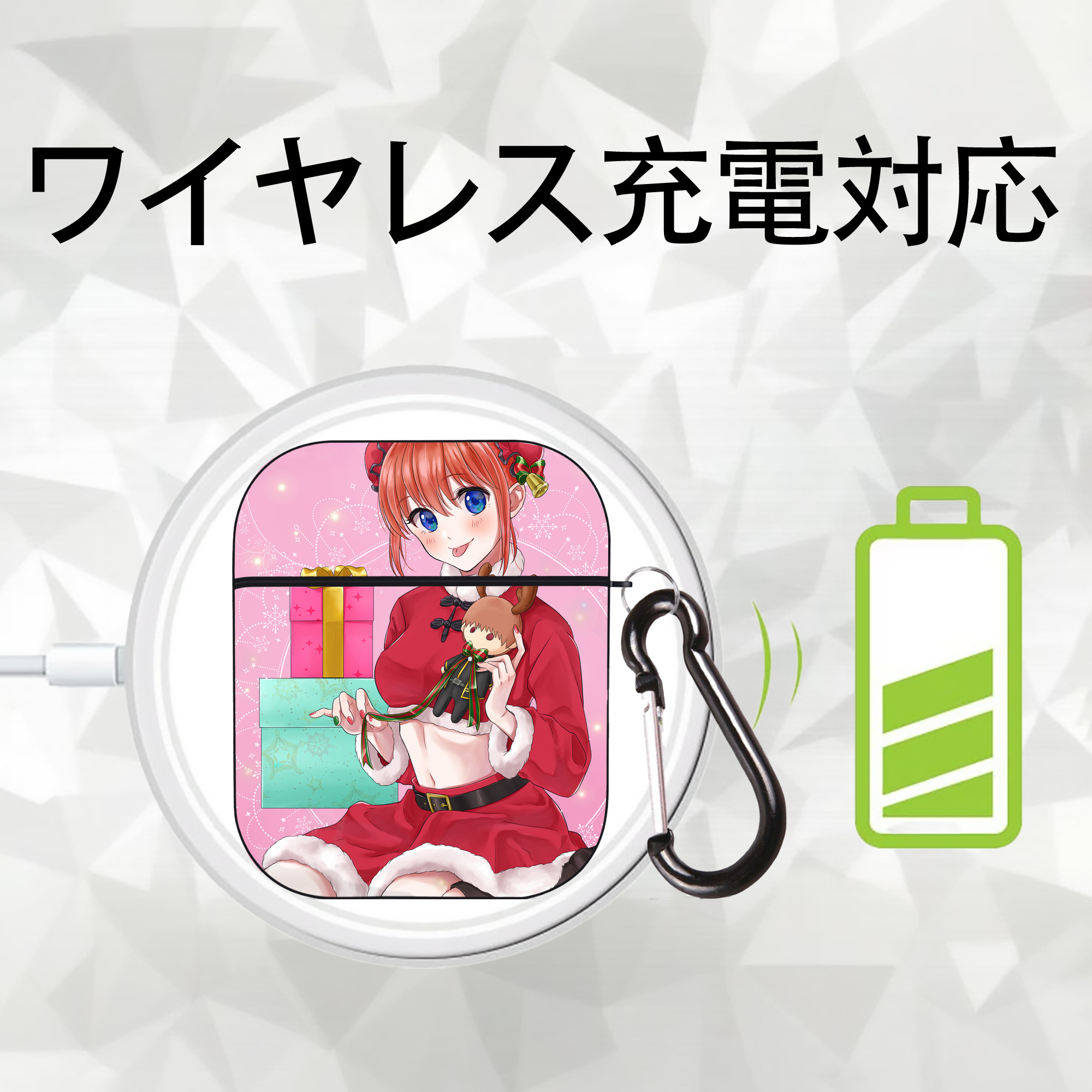 ぎんたま 坂田銀時（さかたぎんとき） 神楽 志村新八（しむら しんぱち） GINTAMA Sakata Gintoki Kagura Shimura Shinpachi AirPods 第2世代保護ケース ハードシェル ブラック 耐衝撃・防指紋・カラビナ付き