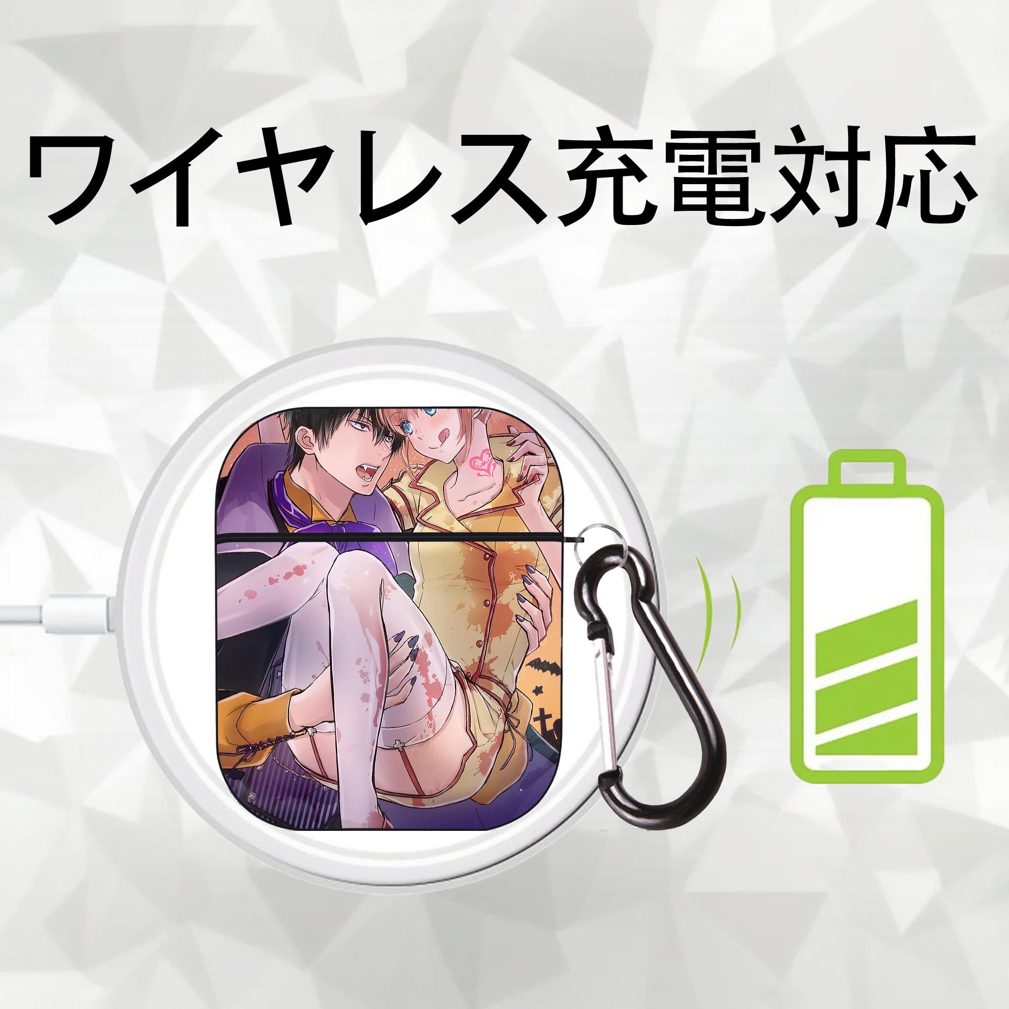 ぎんたま 坂田銀時（さかたぎんとき） 神楽 志村新八（しむら しんぱち） GINTAMA Sakata Gintoki Kagura Shimura Shinpachi AirPods 第2世代保護ケース ハードシェル ブラック 耐衝撃・防指紋・カラビナ付き
