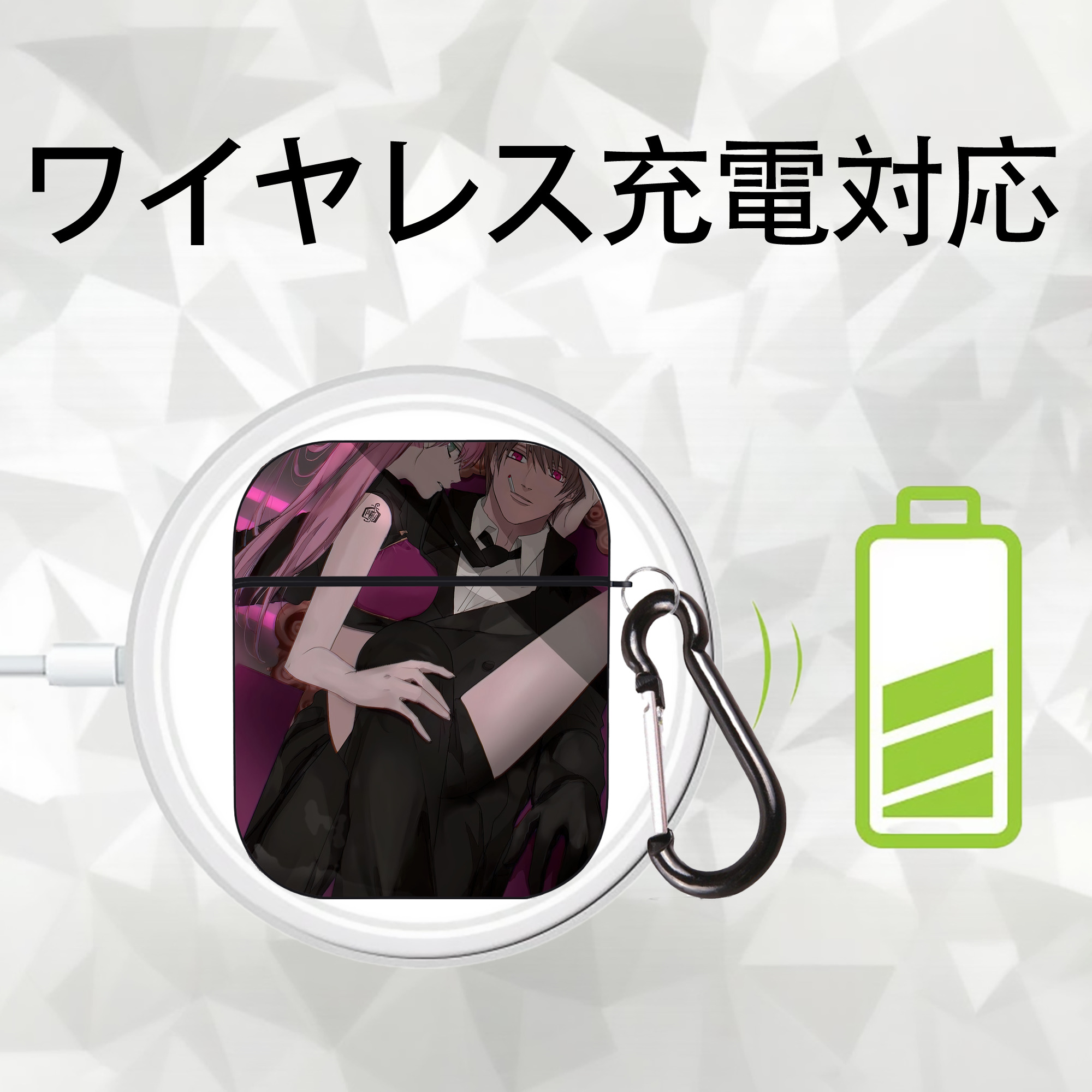 ぎんたま 坂田銀時（さかたぎんとき） 神楽 志村新八（しむら しんぱち） GINTAMA Sakata Gintoki Kagura Shimura Shinpachi AirPods 第2世代保護ケース ハードシェル ブラック 耐衝撃・防指紋・カラビナ付き