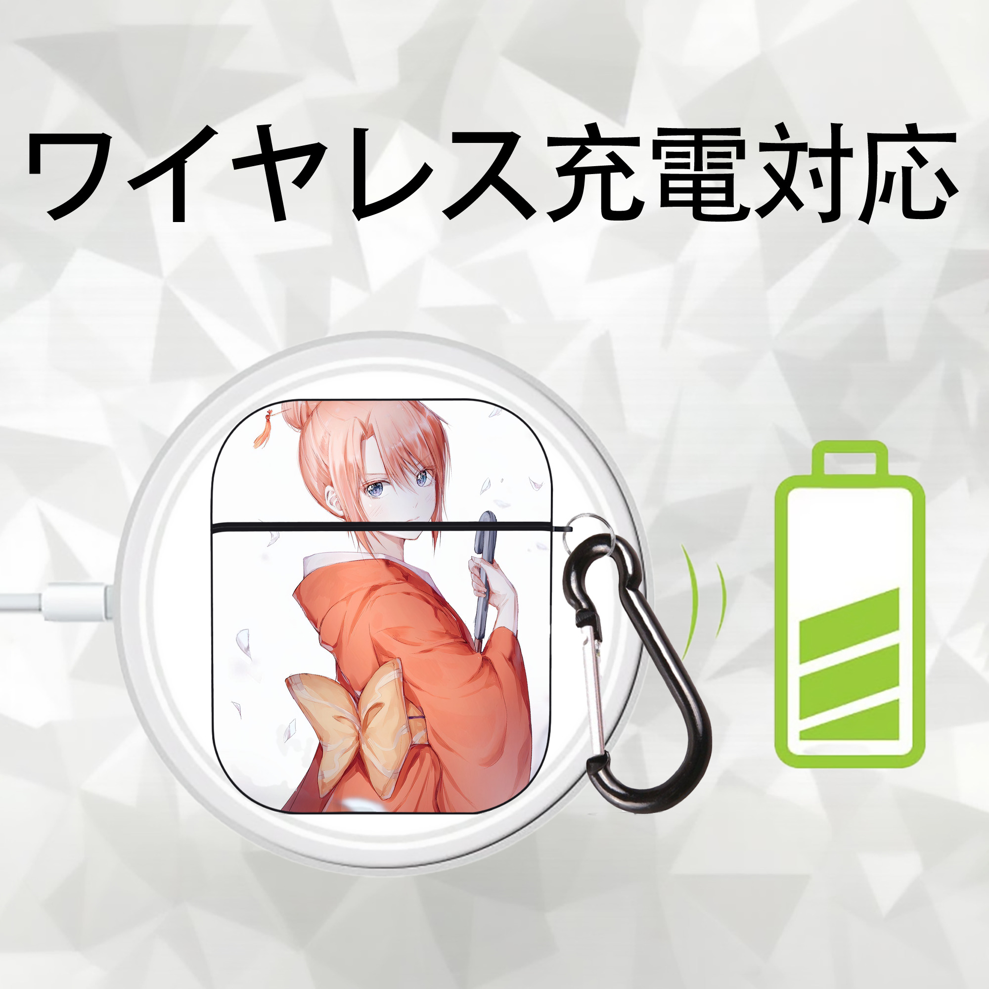 ぎんたま 坂田銀時（さかたぎんとき） 神楽 志村新八（しむら しんぱち） GINTAMA Sakata Gintoki Kagura Shimura Shinpachi AirPods 第2世代保護ケース ハードシェル ブラック 耐衝撃・防指紋・カラビナ付き