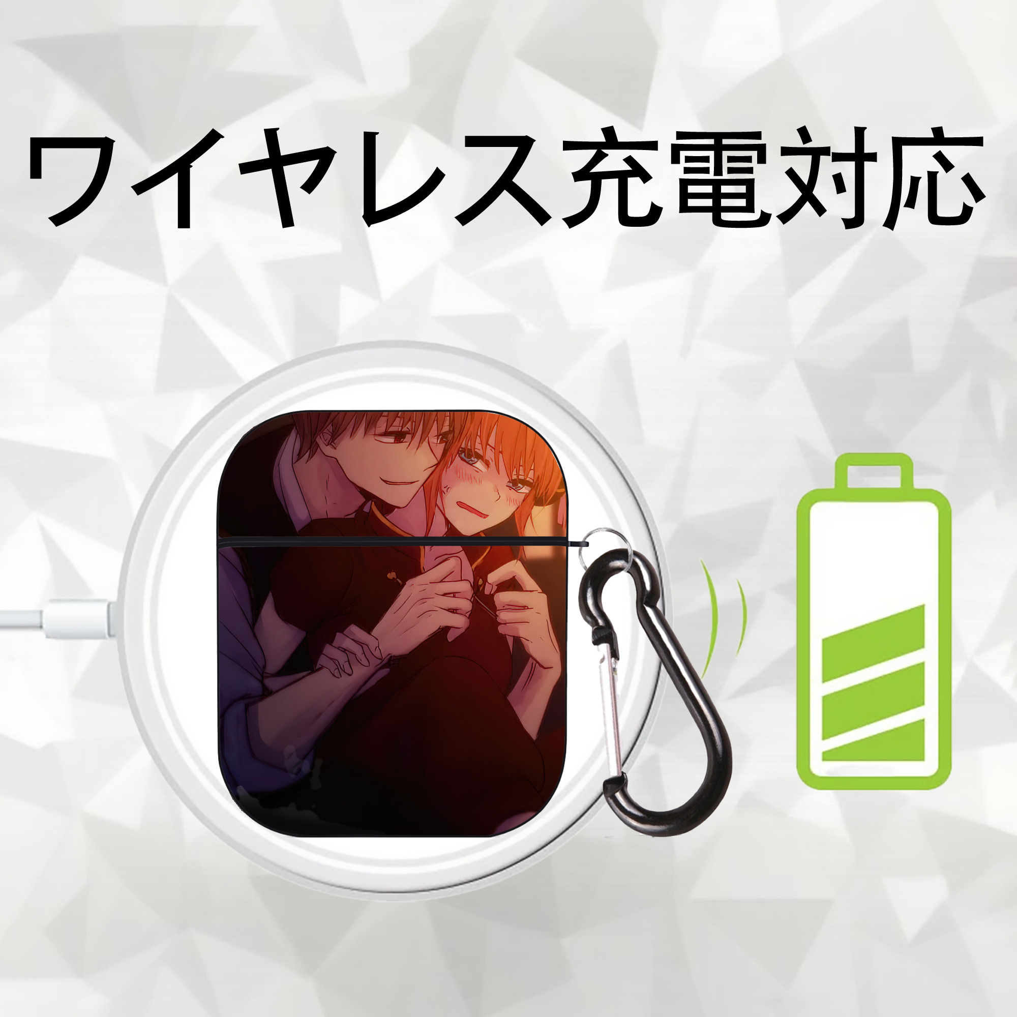 ぎんたま 坂田銀時（さかたぎんとき） 神楽 志村新八（しむら しんぱち） GINTAMA Sakata Gintoki Kagura Shimura Shinpachi AirPods 第2世代保護ケース ハードシェル ブラック 耐衝撃・防指紋・カラビナ付き