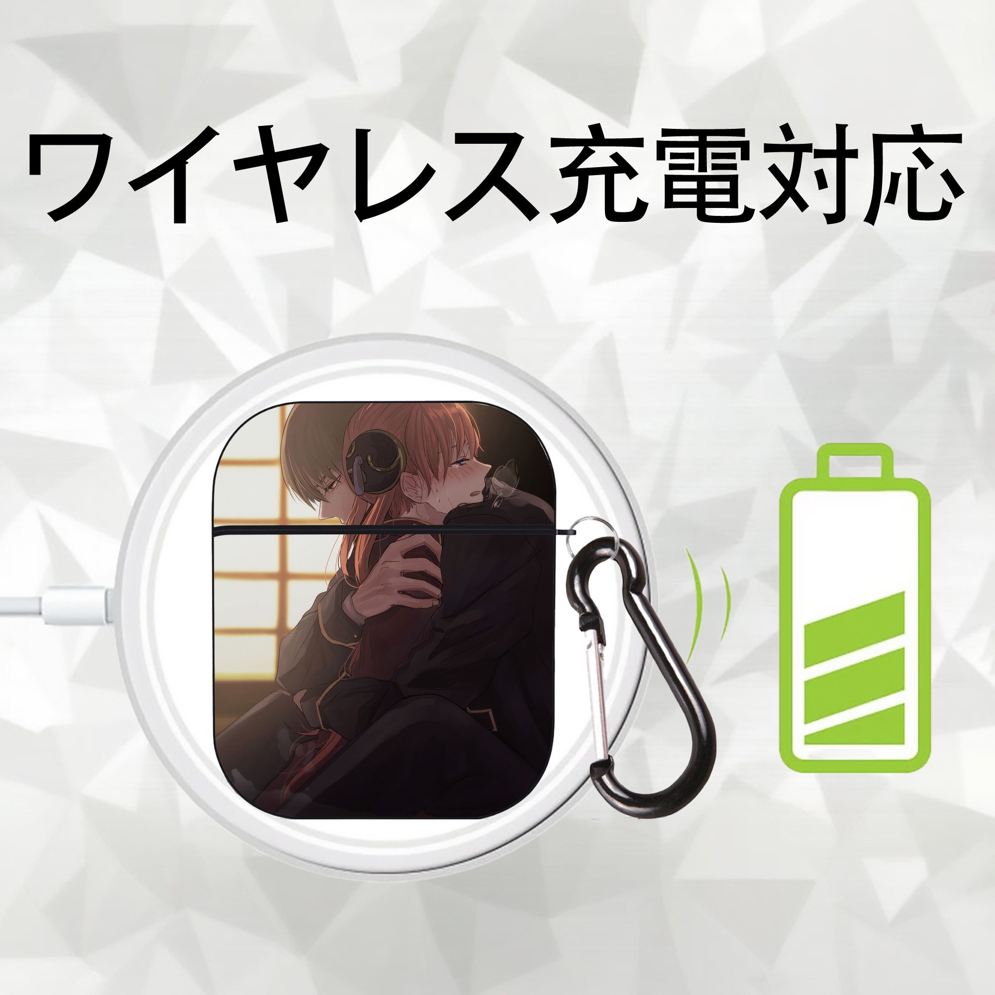 ぎんたま 坂田銀時（さかたぎんとき） 神楽 志村新八（しむら しんぱち） GINTAMA Sakata Gintoki Kagura Shimura Shinpachi AirPods 第2世代保護ケース ハードシェル ブラック 耐衝撃・防指紋・カラビナ付き