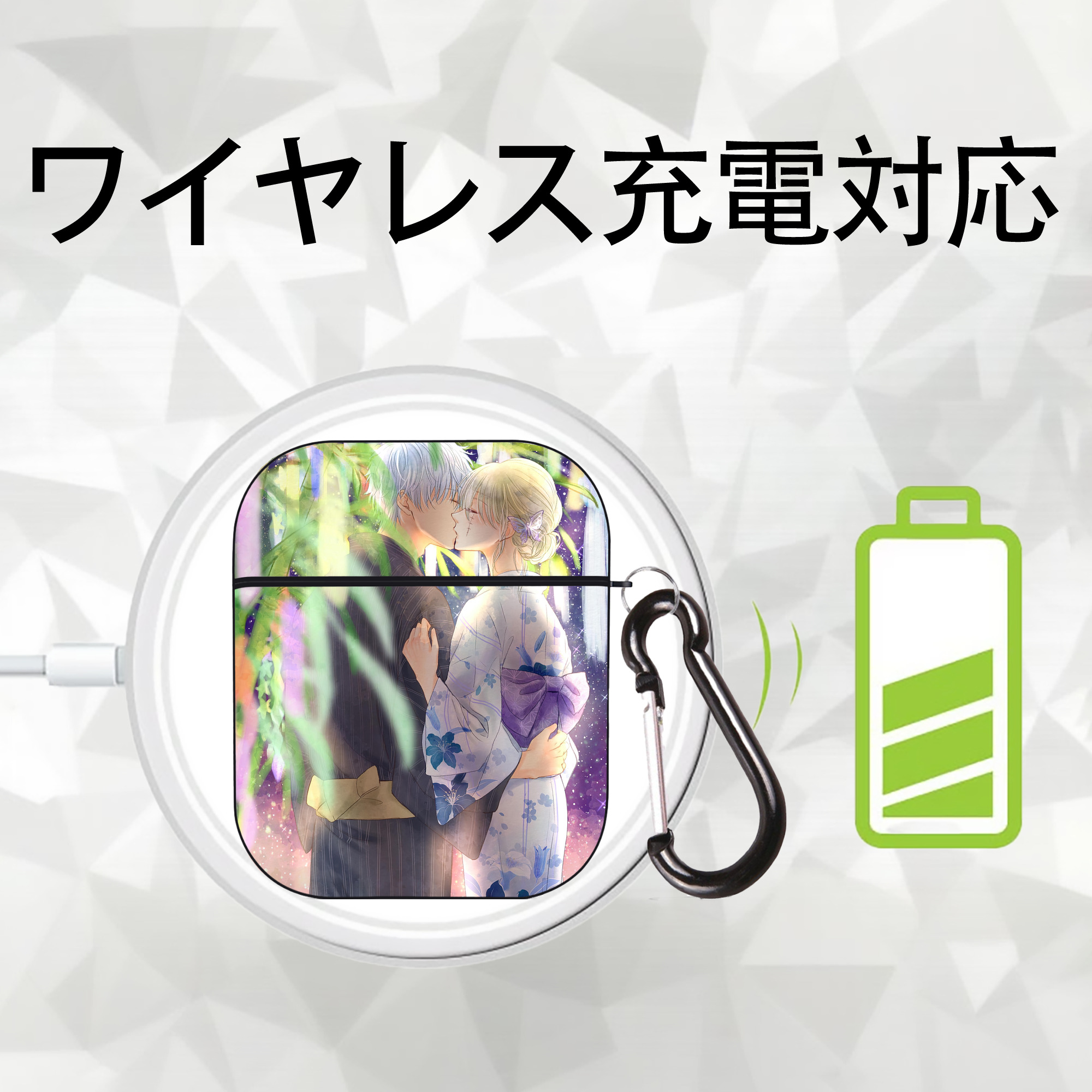 ぎんたま 坂田銀時（さかたぎんとき） 神楽 志村新八（しむら しんぱち） GINTAMA Sakata Gintoki Kagura Shimura Shinpachi AirPods 第2世代保護ケース ハードシェル ブラック 耐衝撃・防指紋・カラビナ付き