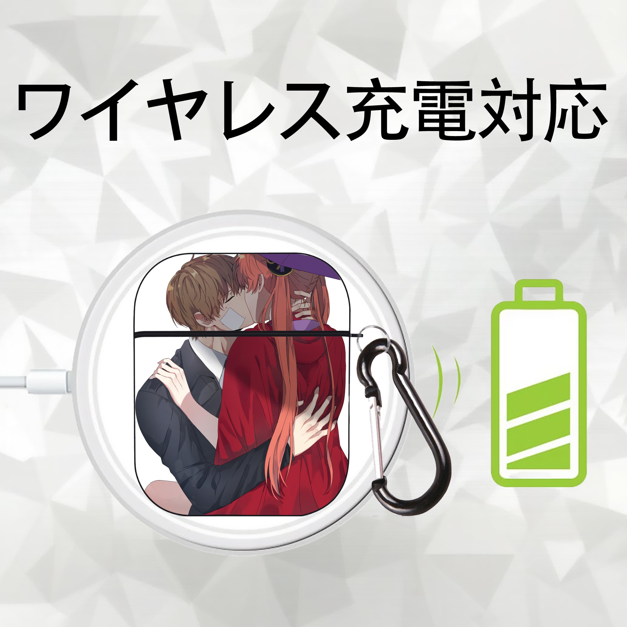 ぎんたま 坂田銀時（さかたぎんとき） 神楽 志村新八（しむら しんぱち） GINTAMA Sakata Gintoki Kagura Shimura Shinpachi AirPods 第2世代保護ケース ハードシェル ブラック 耐衝撃・防指紋・カラビナ付き