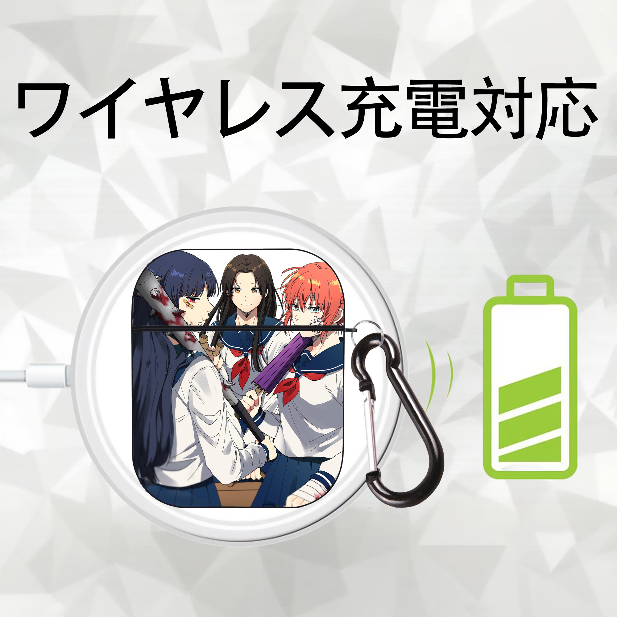 ぎんたま 坂田銀時（さかたぎんとき） 神楽 志村新八（しむら しんぱち） GINTAMA Sakata Gintoki Kagura Shimura Shinpachi AirPods 第2世代保護ケース ハードシェル ブラック 耐衝撃・防指紋・カラビナ付き
