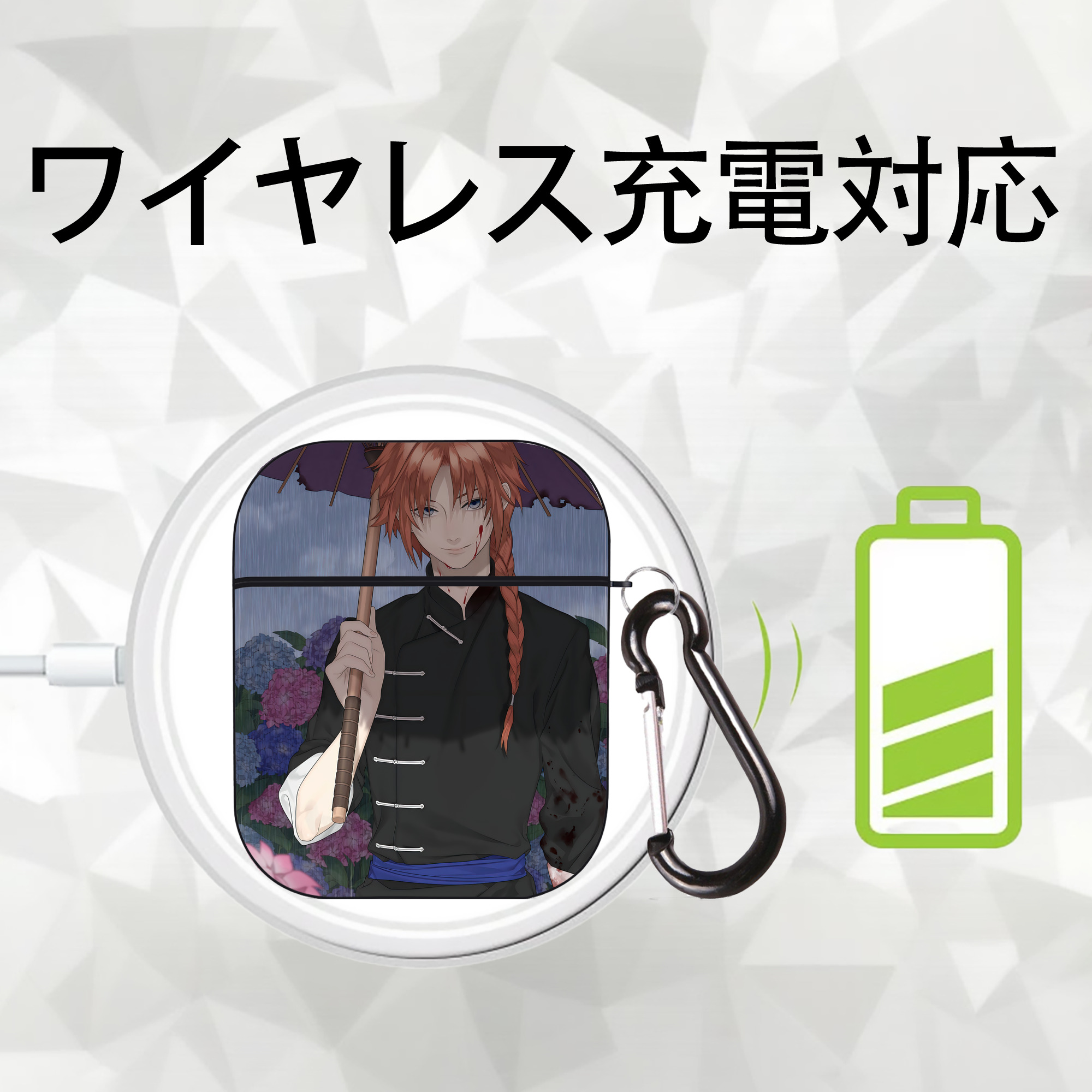 ぎんたま 坂田銀時（さかたぎんとき） 神楽 志村新八（しむら しんぱち） GINTAMA Sakata Gintoki Kagura Shimura Shinpachi AirPods 第2世代保護ケース ハードシェル ブラック 耐衝撃・防指紋・カラビナ付き