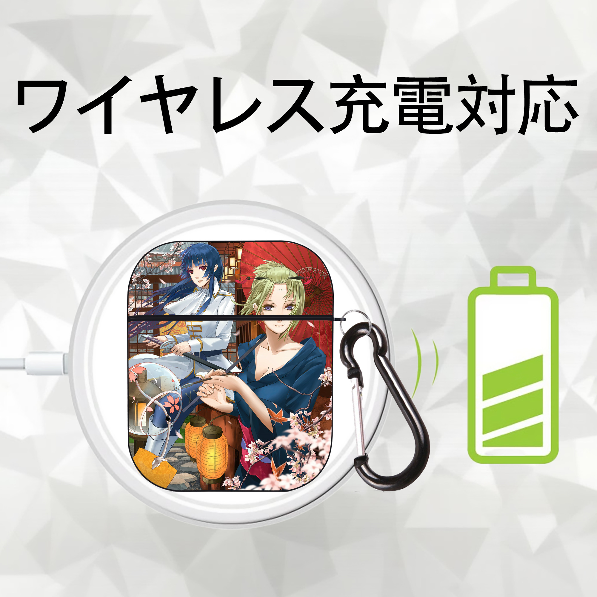 ぎんたま 坂田銀時（さかたぎんとき） 神楽 志村新八（しむら しんぱち） GINTAMA Sakata Gintoki Kagura Shimura Shinpachi AirPods 第2世代保護ケース ハードシェル ブラック 耐衝撃・防指紋・カラビナ付き