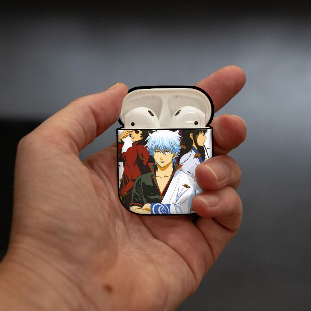 ぎんたま 坂田銀時（さかたぎんとき） 神楽 志村新八（しむら しんぱち） GINTAMA Sakata Gintoki Kagura Shimura Shinpachi AirPods 第2世代保護ケース ハードシェル ブラック 耐衝撃・防指紋・カラビナ付き