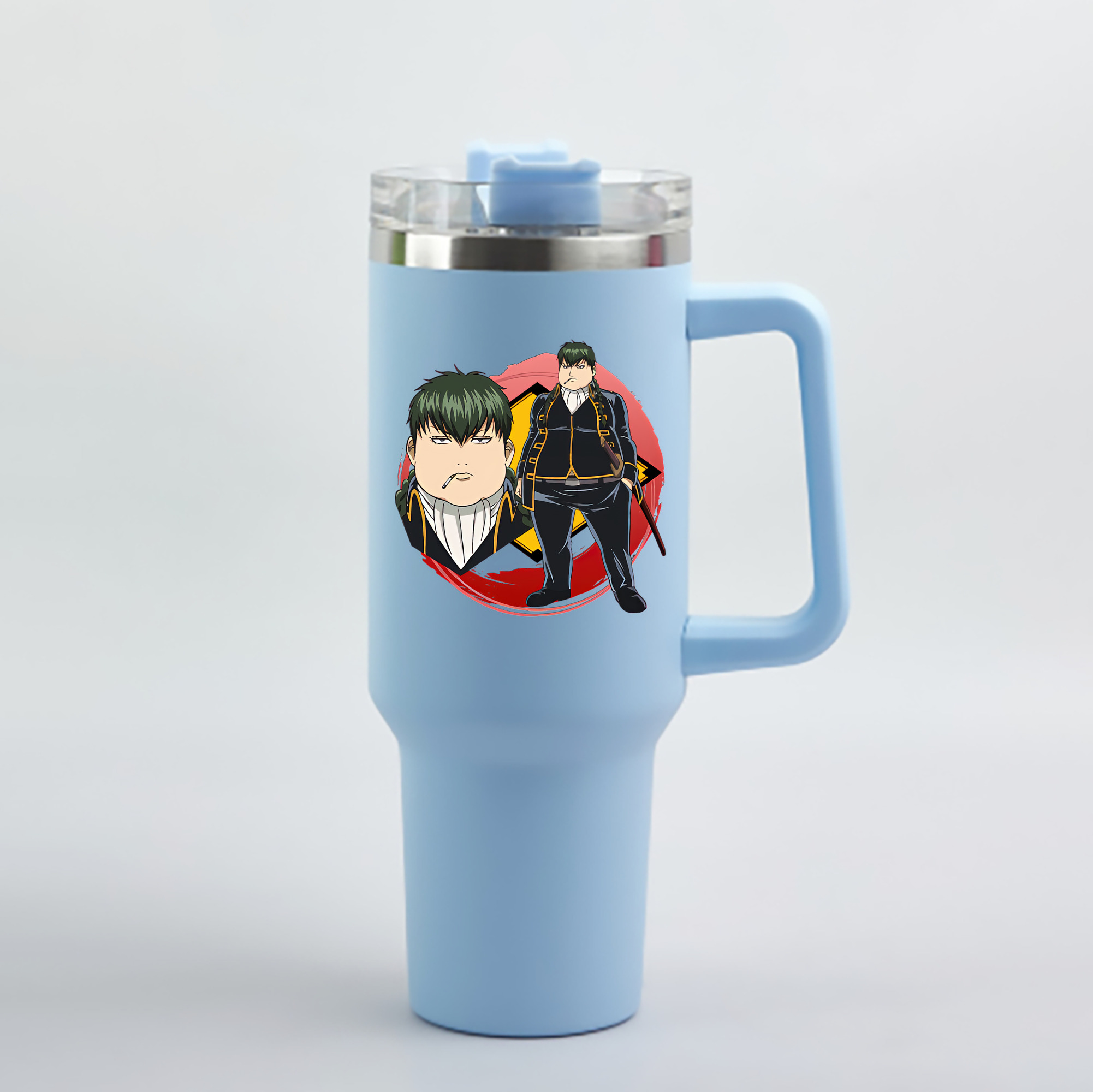 （画像用） ぎんたま 坂田銀時（さかたぎんとき） 神楽 志村新八（しむら しんぱち） GINTAMA Sakata Gintoki Kagura Shimura Shinpachi 1200mL車用タンブラー - クリスタルステッカー（プラスチックストロー付き）