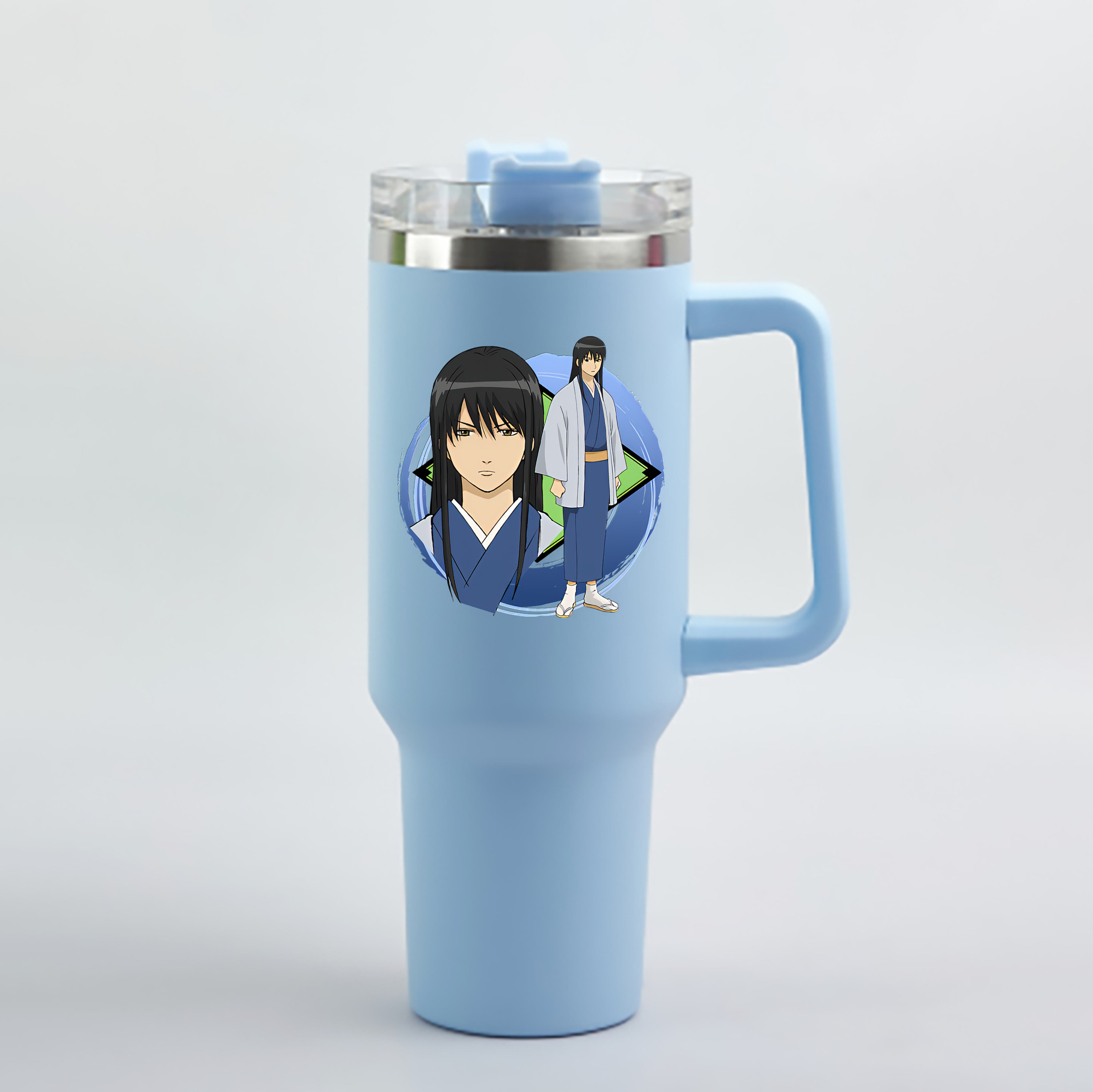 （画像用） ぎんたま 坂田銀時（さかたぎんとき） 神楽 志村新八（しむら しんぱち） GINTAMA Sakata Gintoki Kagura Shimura Shinpachi 1200mL車用タンブラー - クリスタルステッカー（プラスチックストロー付き）