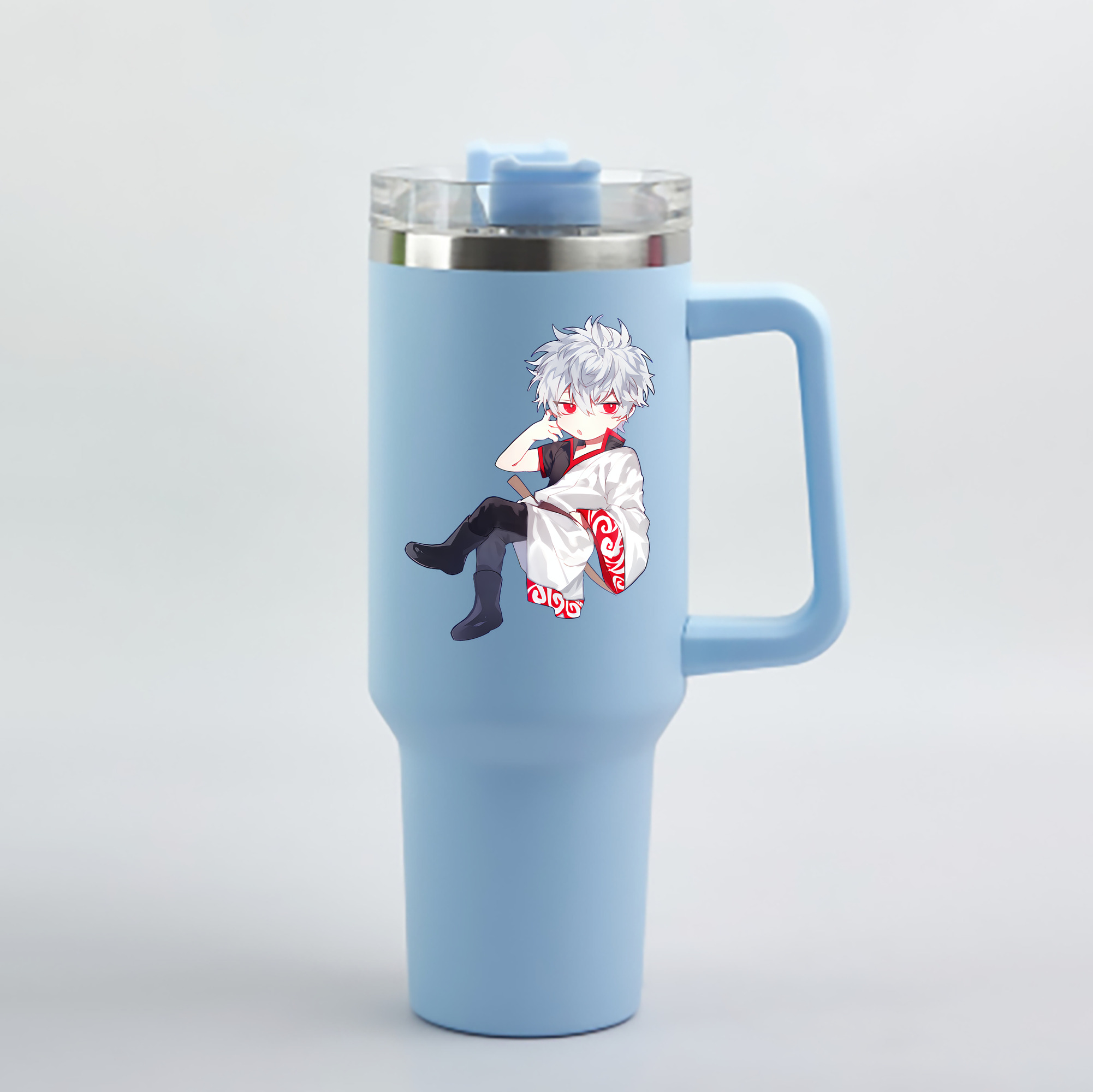 （画像用） ぎんたま 坂田銀時（さかたぎんとき） 神楽 志村新八（しむら しんぱち） GINTAMA Sakata Gintoki Kagura Shimura Shinpachi 1200mL車用タンブラー - クリスタルステッカー（プラスチックストロー付き）