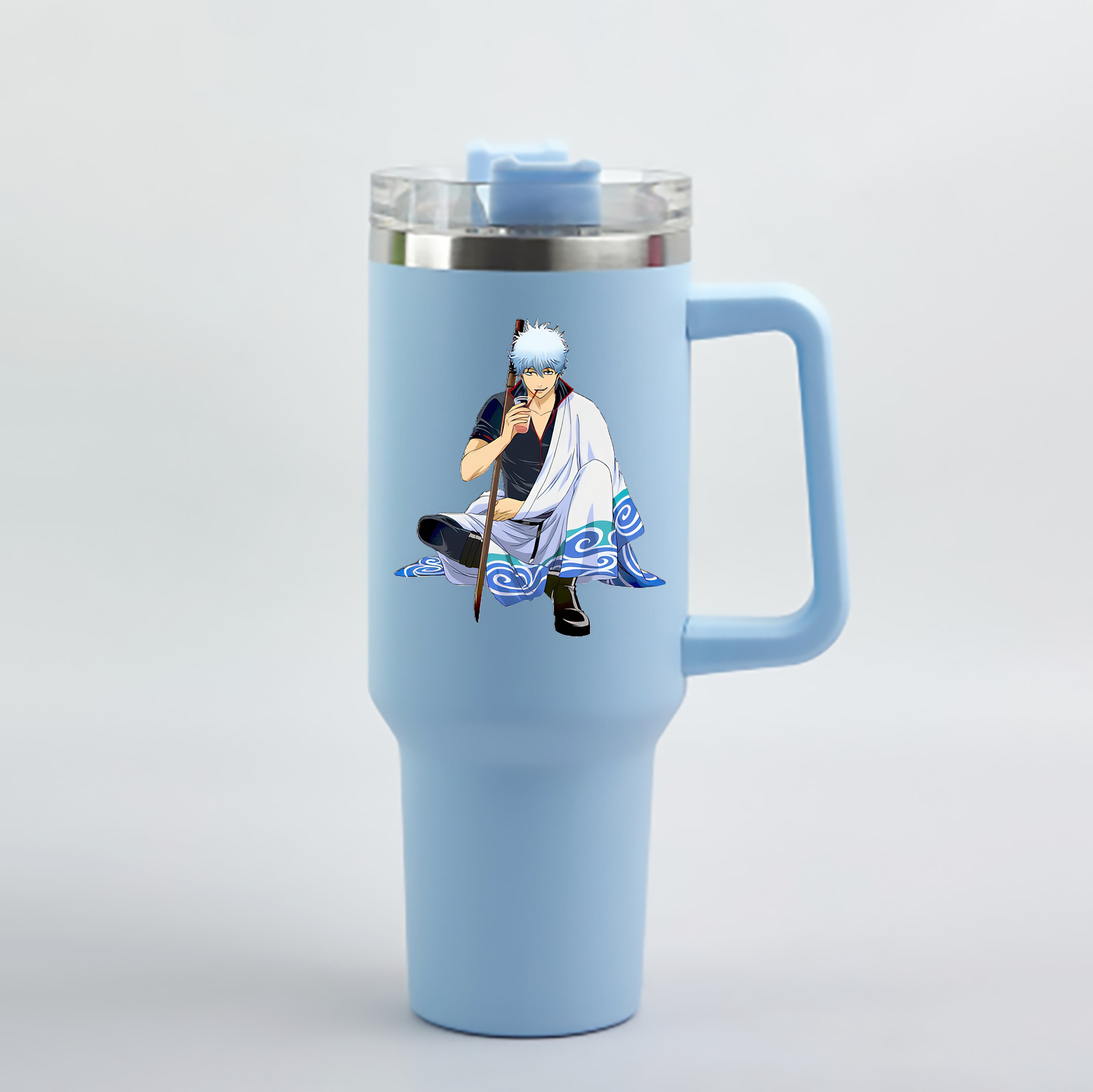 （画像用） ぎんたま 坂田銀時（さかたぎんとき） 神楽 志村新八（しむら しんぱち） GINTAMA Sakata Gintoki Kagura Shimura Shinpachi 1200mL車用タンブラー - クリスタルステッカー（プラスチックストロー付き）