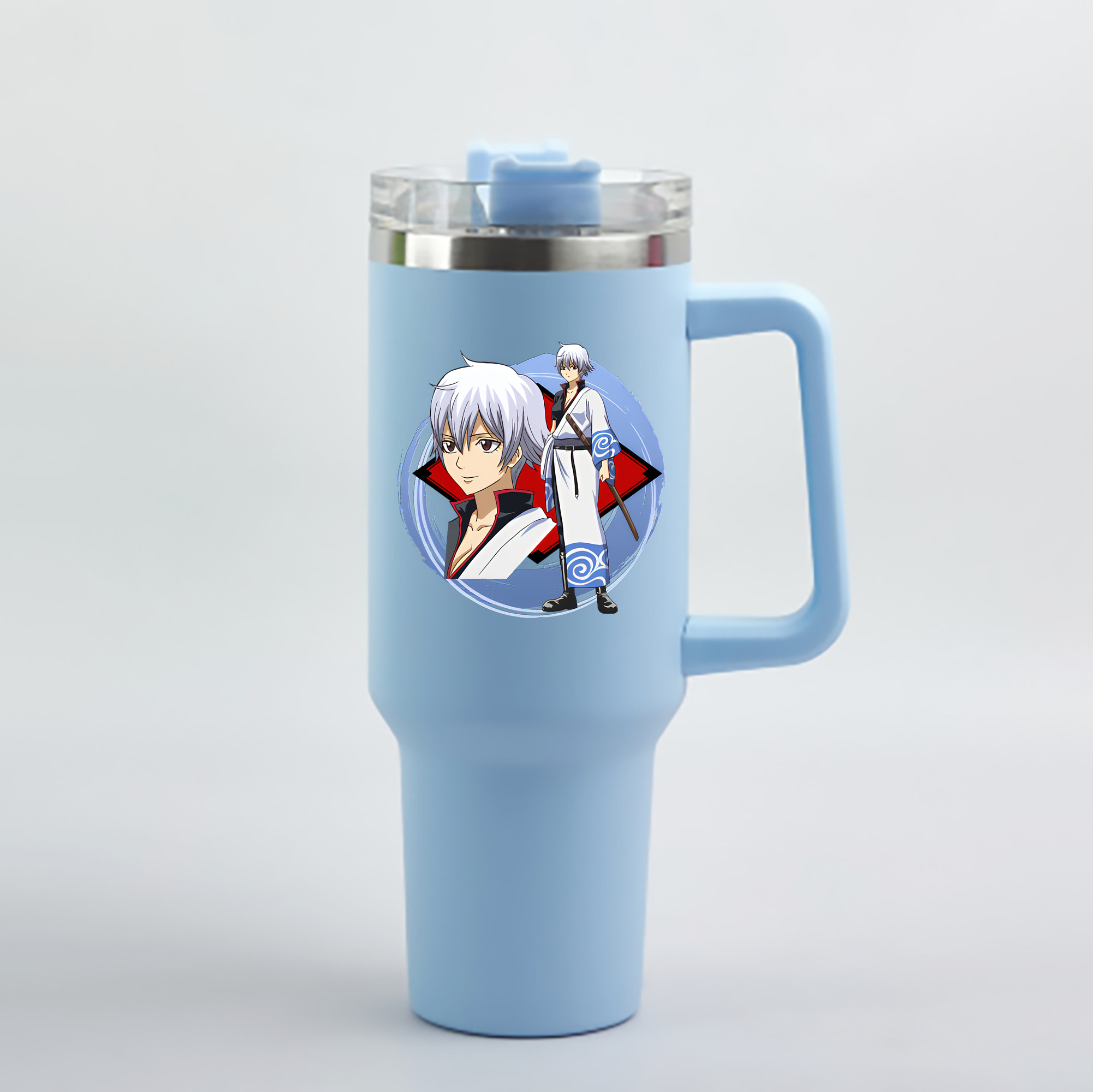 （画像用） ぎんたま 坂田銀時（さかたぎんとき） 神楽 志村新八（しむら しんぱち） GINTAMA Sakata Gintoki Kagura Shimura Shinpachi 1200mL車用タンブラー - クリスタルステッカー（プラスチックストロー付き）