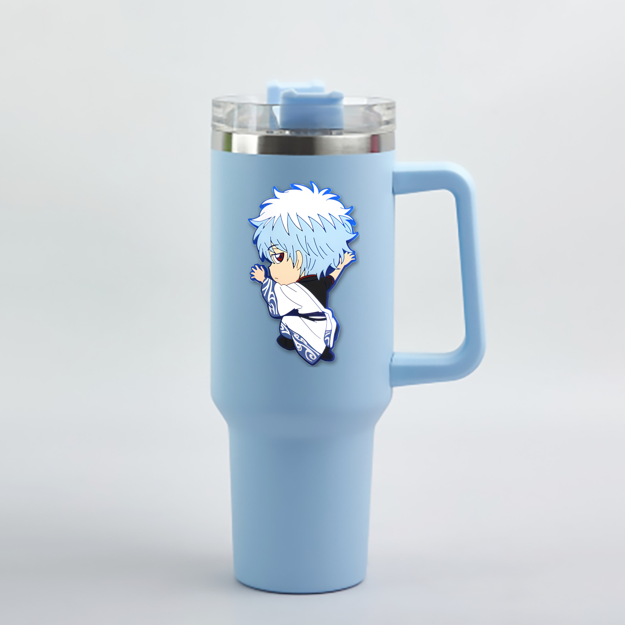 （画像用） ぎんたま 坂田銀時（さかたぎんとき） 神楽 志村新八（しむら しんぱち） GINTAMA Sakata Gintoki Kagura Shimura Shinpachi 1200mL車用タンブラー - クリスタルステッカー（プラスチックストロー付き）
