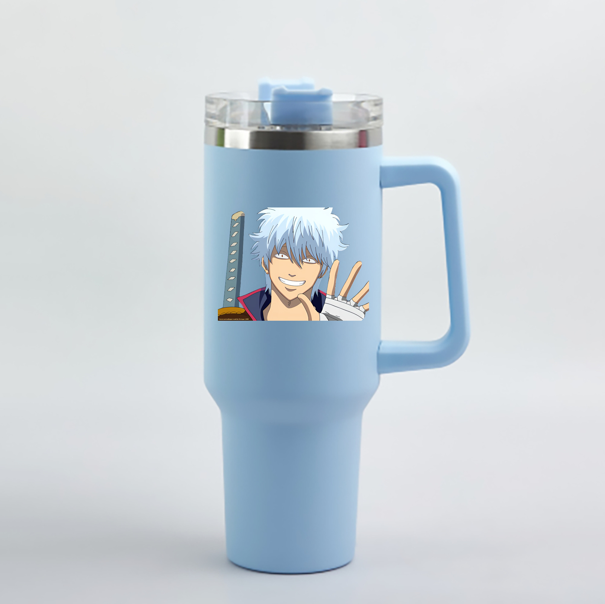 （画像用） ぎんたま 坂田銀時（さかたぎんとき） 神楽 志村新八（しむら しんぱち） GINTAMA Sakata Gintoki Kagura Shimura Shinpachi 1200mL車用タンブラー - クリスタルステッカー（プラスチックストロー付き）