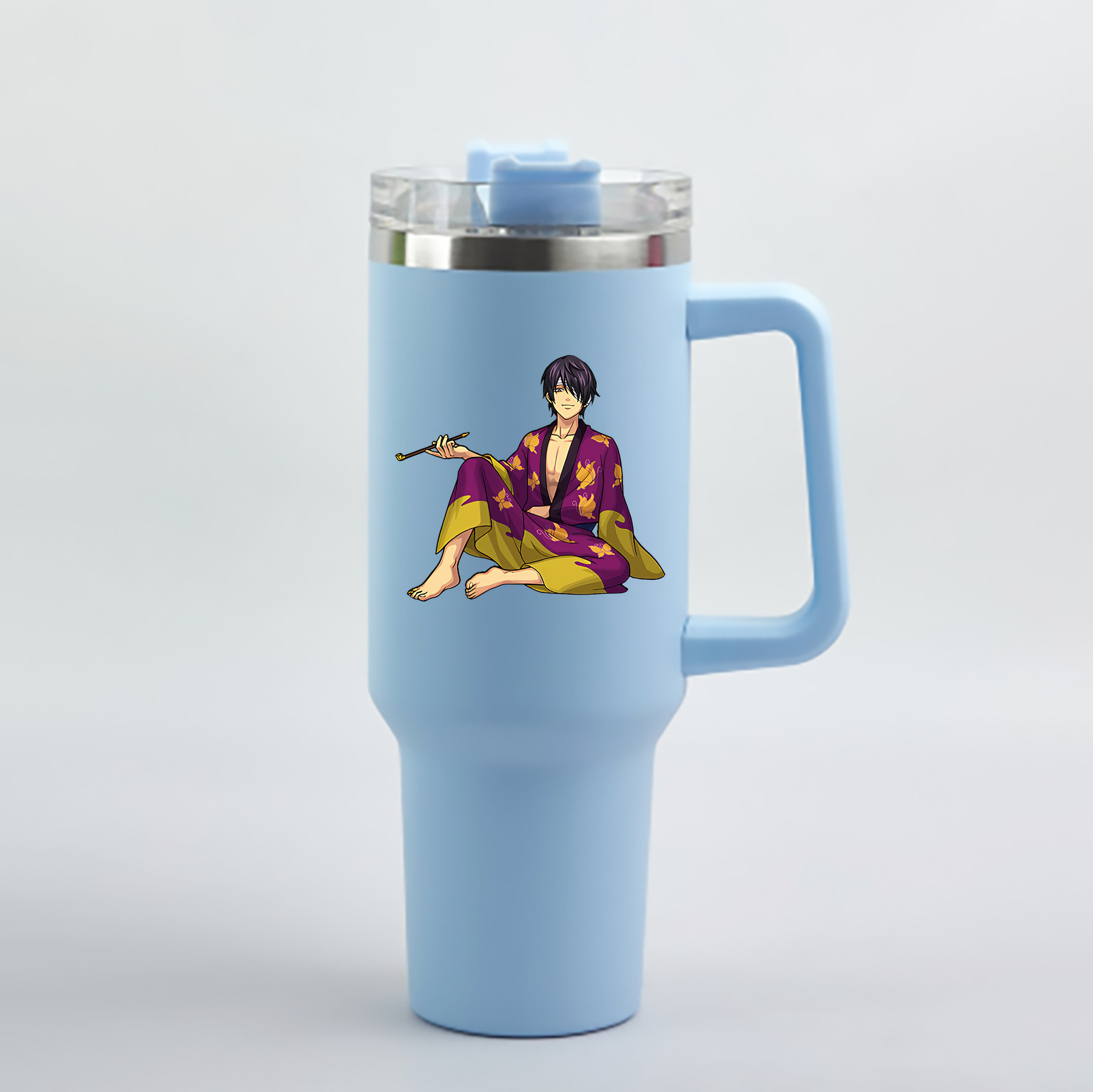 （画像用） ぎんたま 坂田銀時（さかたぎんとき） 神楽 志村新八（しむら しんぱち） GINTAMA Sakata Gintoki Kagura Shimura Shinpachi 1200mL車用タンブラー - クリスタルステッカー（プラスチックストロー付き）