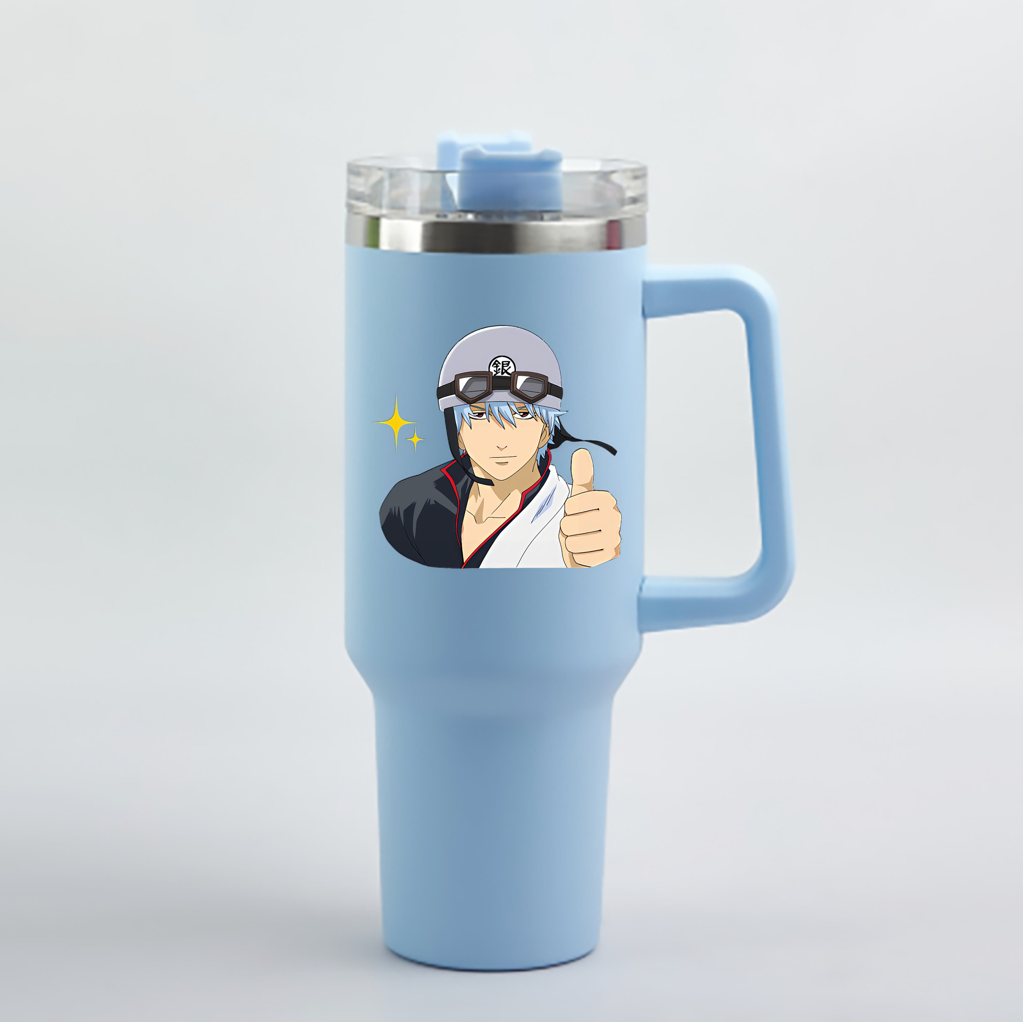 （画像用） ぎんたま 坂田銀時（さかたぎんとき） 神楽 志村新八（しむら しんぱち） GINTAMA Sakata Gintoki Kagura Shimura Shinpachi 1200mL車用タンブラー - クリスタルステッカー（プラスチックストロー付き）