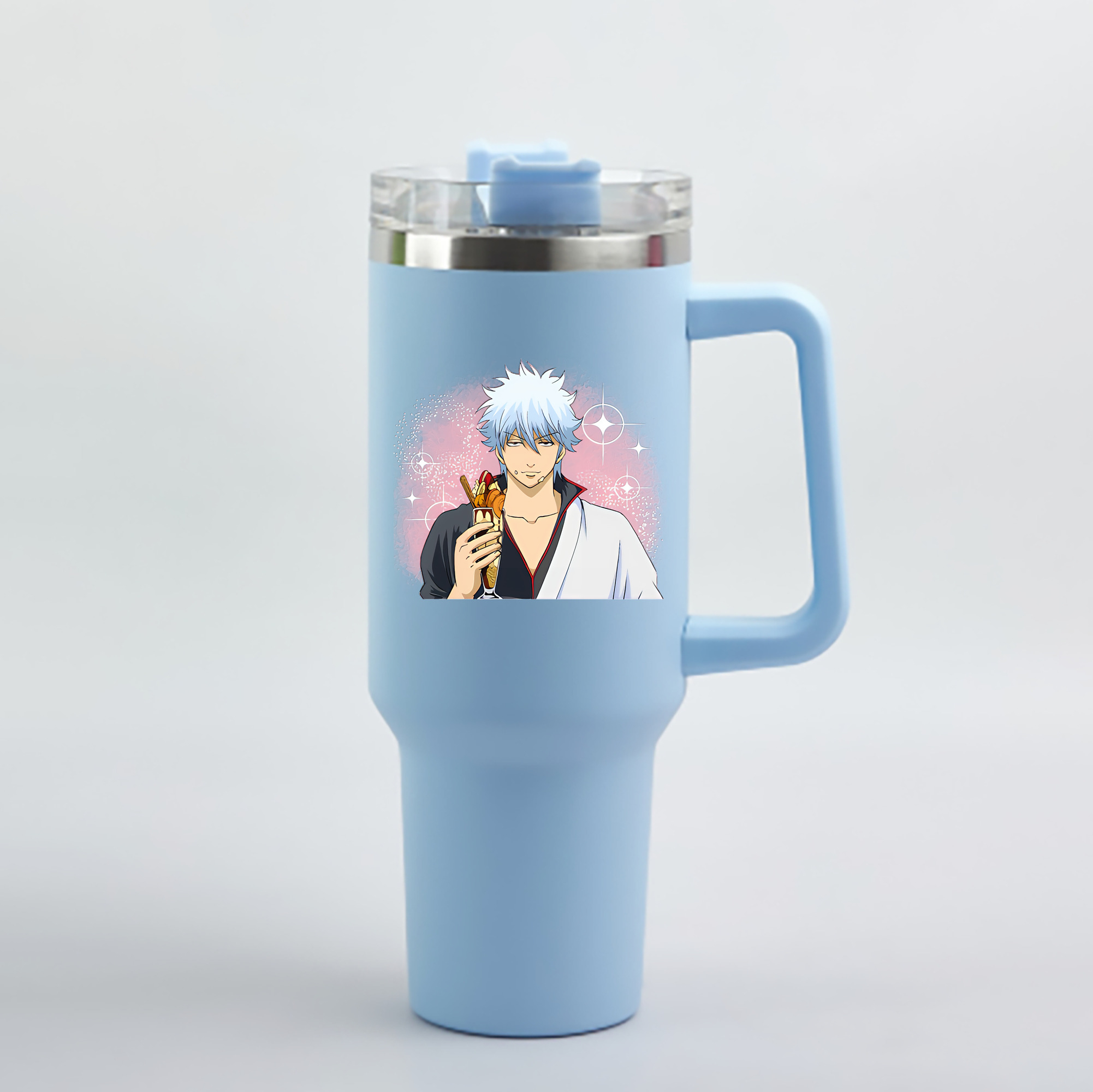 （画像用） ぎんたま 坂田銀時（さかたぎんとき） 神楽 志村新八（しむら しんぱち） GINTAMA Sakata Gintoki Kagura Shimura Shinpachi 1200mL車用タンブラー - クリスタルステッカー（プラスチックストロー付き）