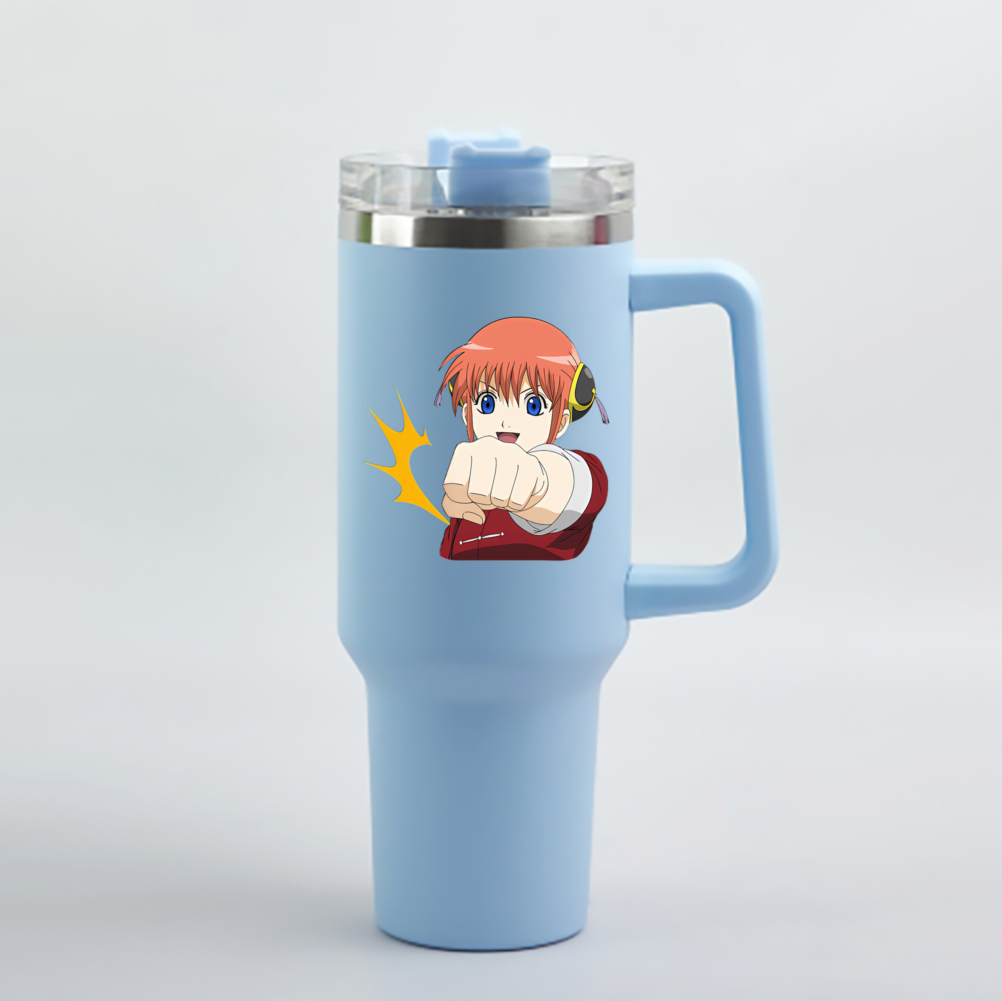 （画像用） ぎんたま 坂田銀時（さかたぎんとき） 神楽 志村新八（しむら しんぱち） GINTAMA Sakata Gintoki Kagura Shimura Shinpachi 1200mL車用タンブラー - クリスタルステッカー（プラスチックストロー付き）