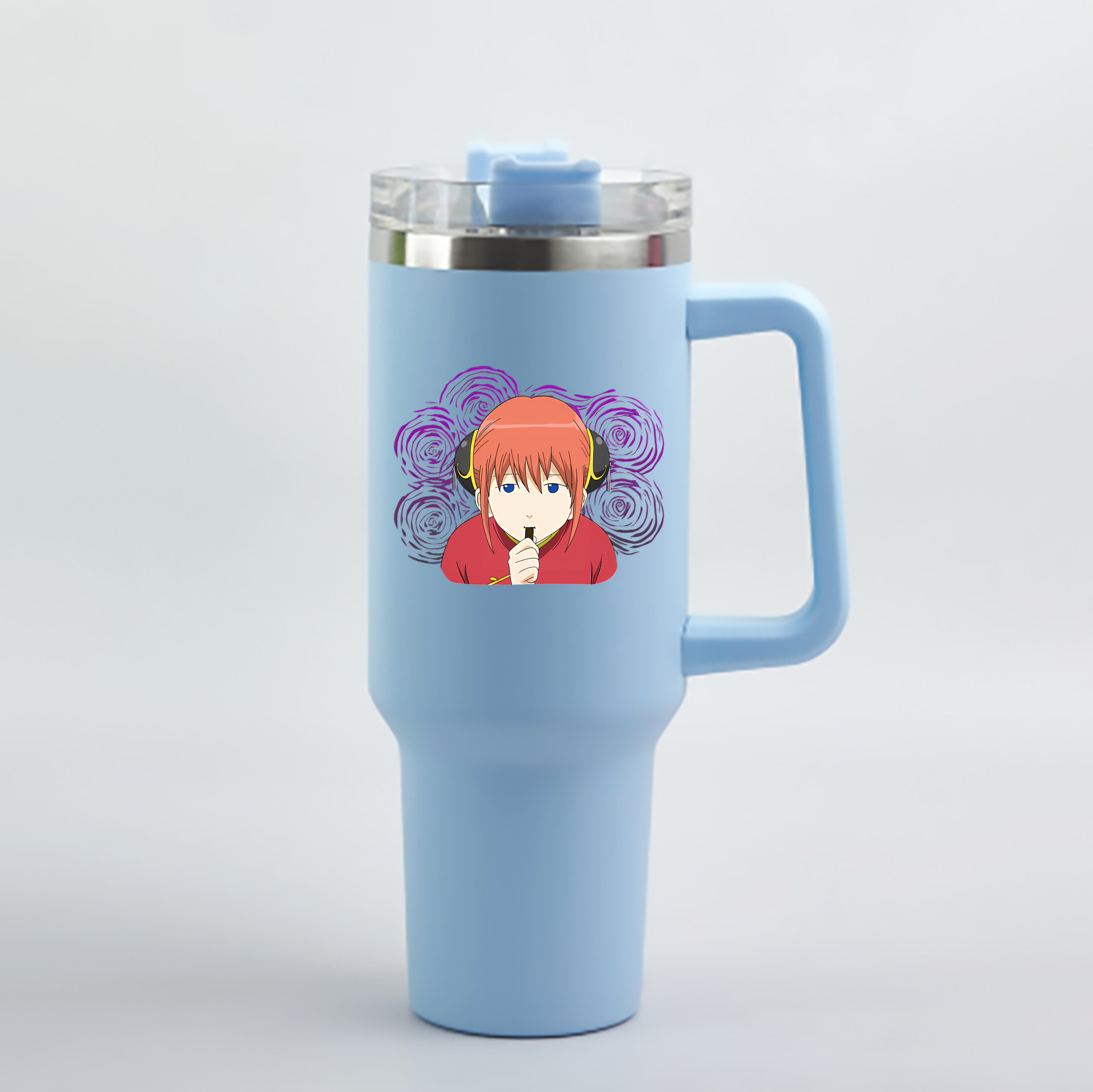（画像用） ぎんたま 坂田銀時（さかたぎんとき） 神楽 志村新八（しむら しんぱち） GINTAMA Sakata Gintoki Kagura Shimura Shinpachi 1200mL車用タンブラー - クリスタルステッカー（プラスチックストロー付き）