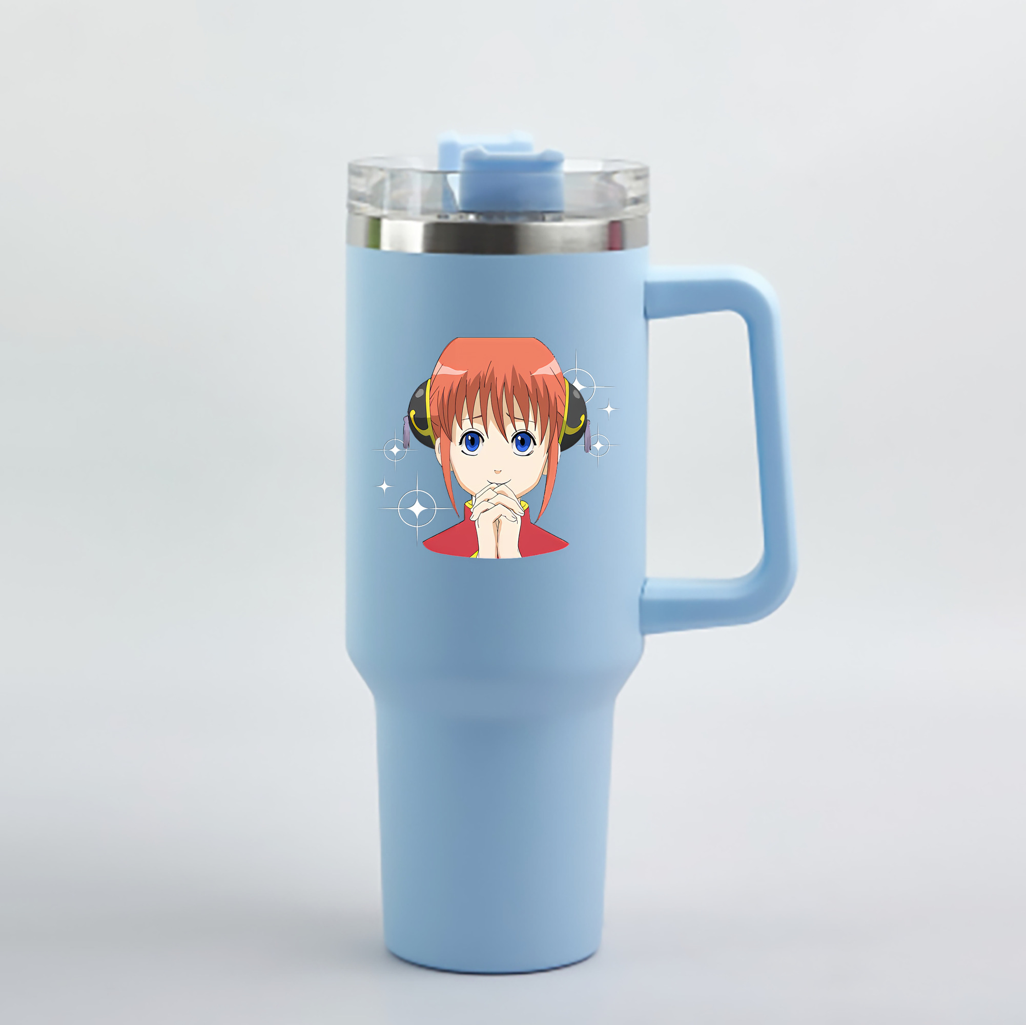 （画像用） ぎんたま 坂田銀時（さかたぎんとき） 神楽 志村新八（しむら しんぱち） GINTAMA Sakata Gintoki Kagura Shimura Shinpachi 1200mL車用タンブラー - クリスタルステッカー（プラスチックストロー付き）
