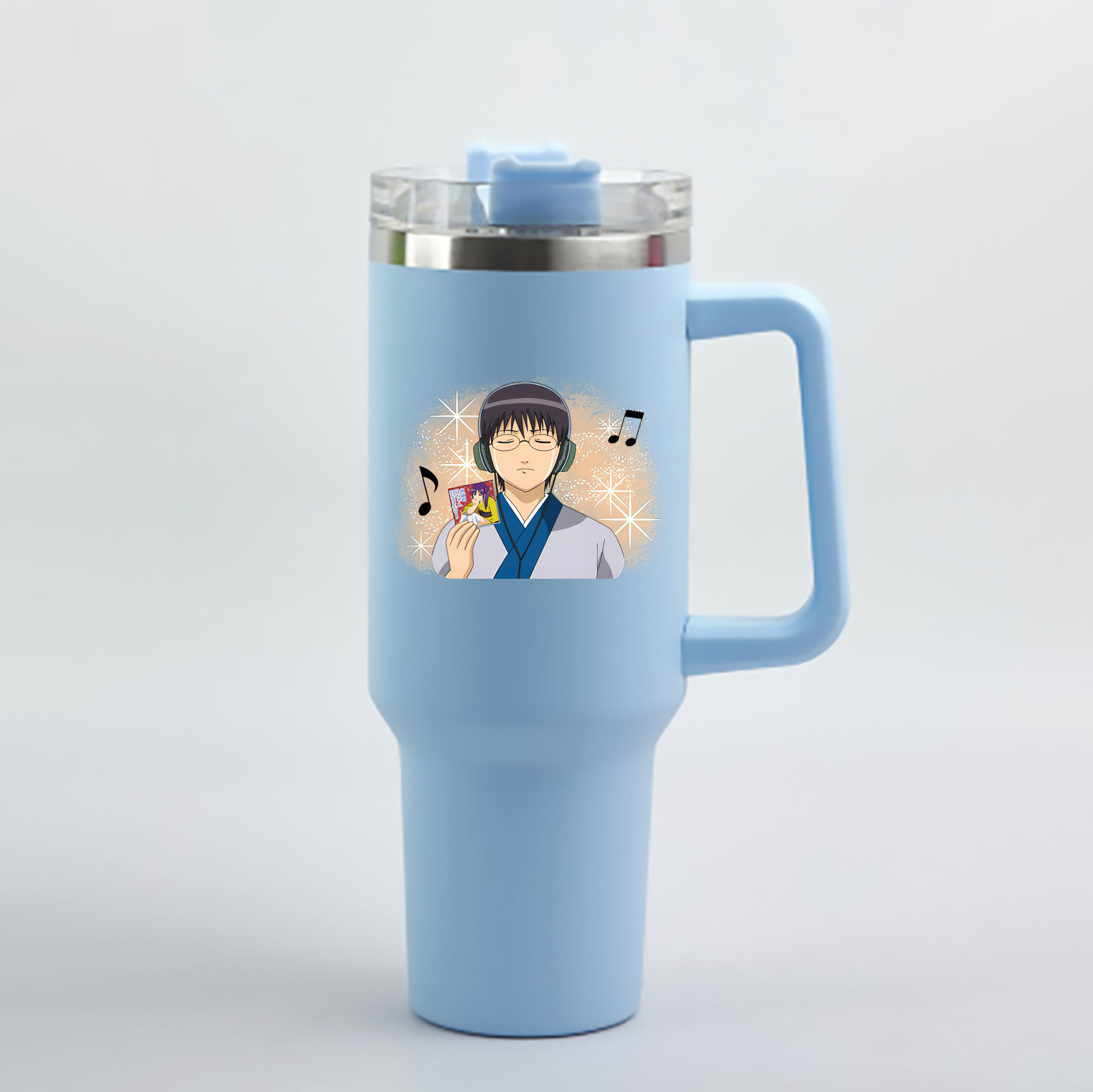 （画像用） ぎんたま 坂田銀時（さかたぎんとき） 神楽 志村新八（しむら しんぱち） GINTAMA Sakata Gintoki Kagura Shimura Shinpachi 1200mL車用タンブラー - クリスタルステッカー（プラスチックストロー付き）
