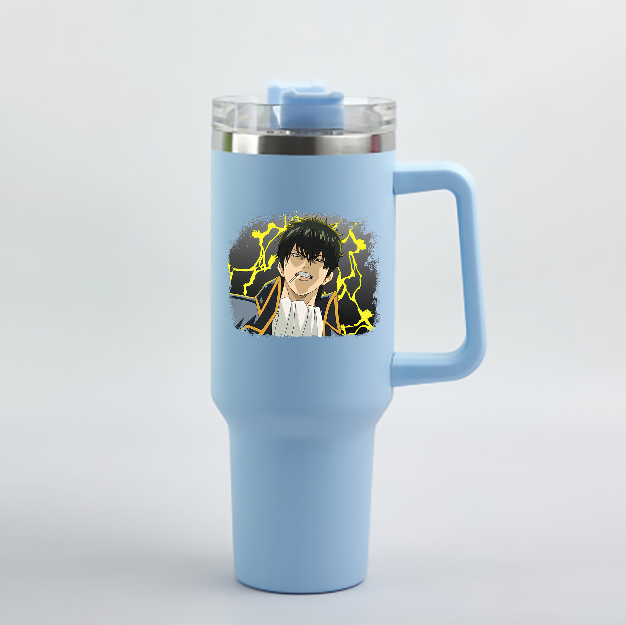 （画像用） ぎんたま 坂田銀時（さかたぎんとき） 神楽 志村新八（しむら しんぱち） GINTAMA Sakata Gintoki Kagura Shimura Shinpachi 1200mL車用タンブラー - クリスタルステッカー（プラスチックストロー付き）