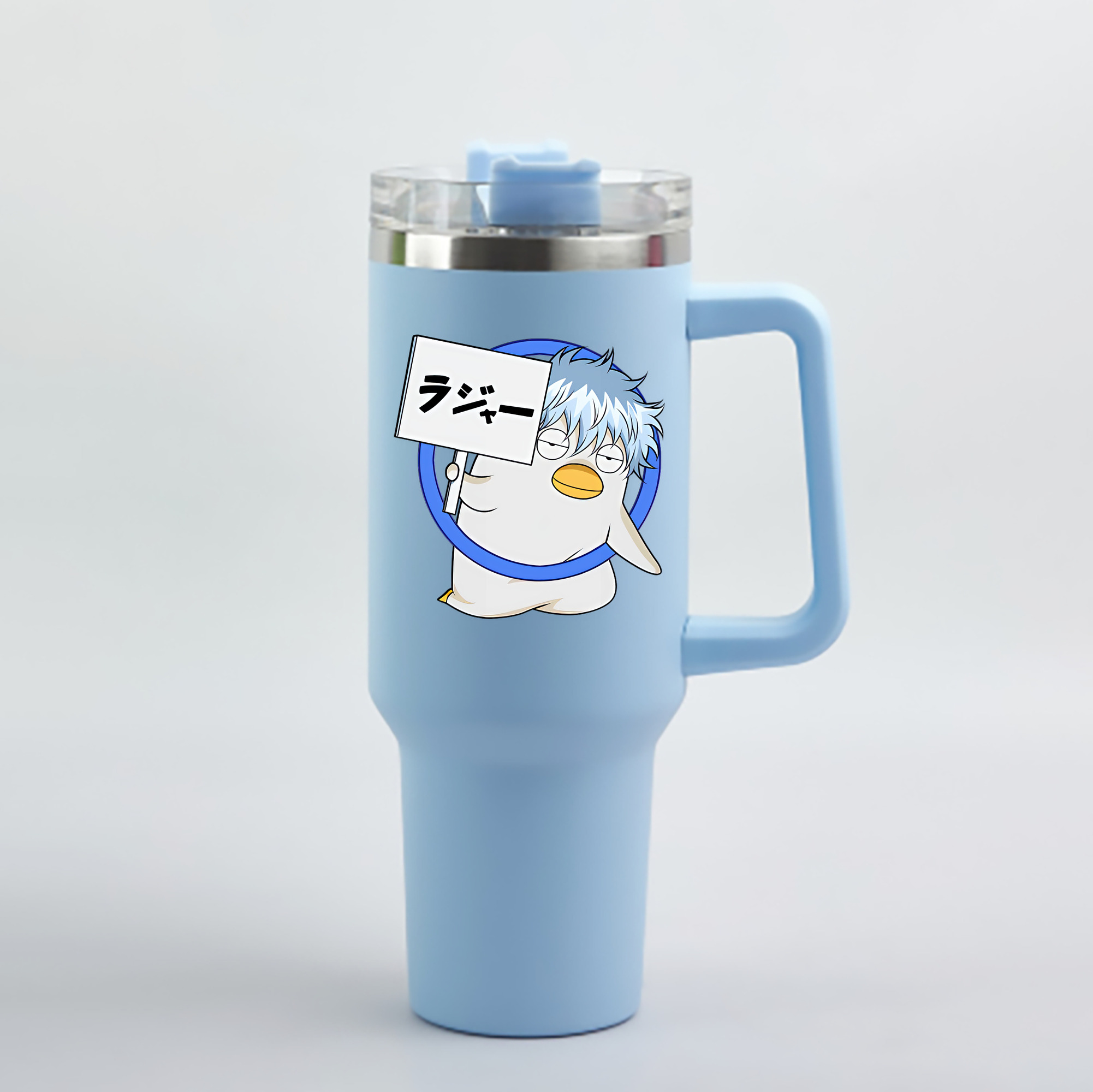 （画像用） ぎんたま 坂田銀時（さかたぎんとき） 神楽 志村新八（しむら しんぱち） GINTAMA Sakata Gintoki Kagura Shimura Shinpachi 1200mL車用タンブラー - クリスタルステッカー（プラスチックストロー付き）
