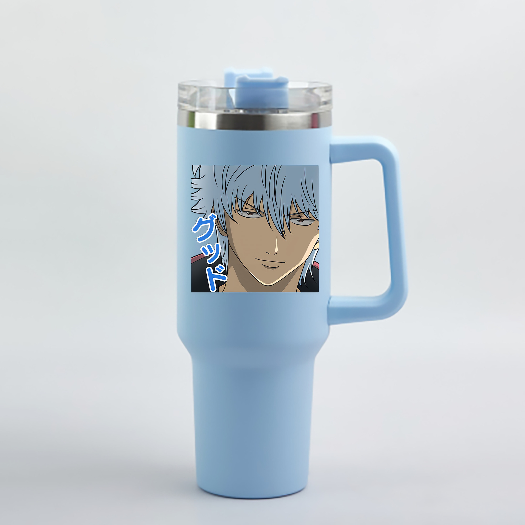 （画像用） ぎんたま 坂田銀時（さかたぎんとき） 神楽 志村新八（しむら しんぱち） GINTAMA Sakata Gintoki Kagura Shimura Shinpachi 1200mL車用タンブラー - クリスタルステッカー（プラスチックストロー付き）