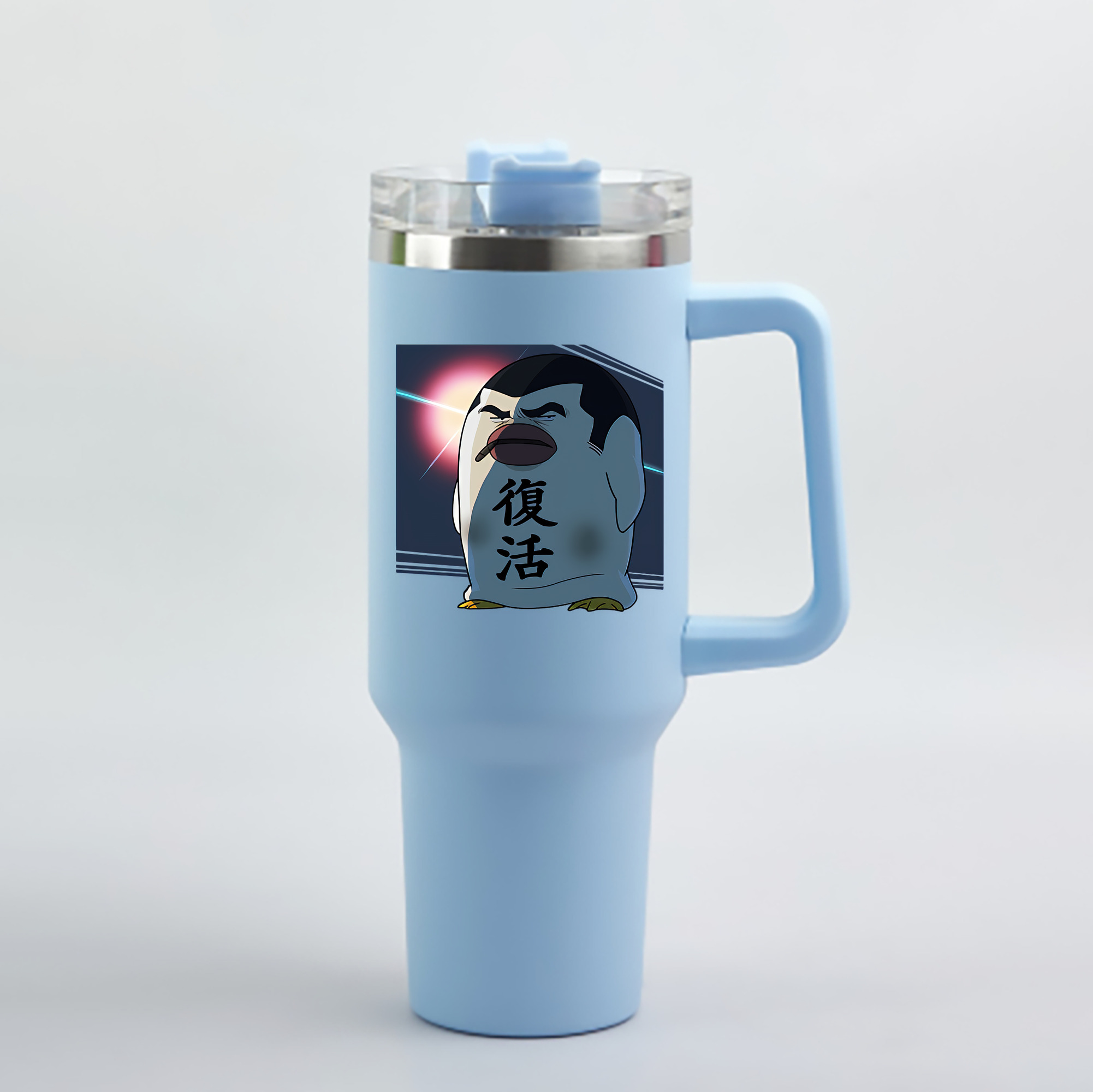 （画像用） ぎんたま 坂田銀時（さかたぎんとき） 神楽 志村新八（しむら しんぱち） GINTAMA Sakata Gintoki Kagura Shimura Shinpachi 1200mL車用タンブラー - クリスタルステッカー（プラスチックストロー付き）