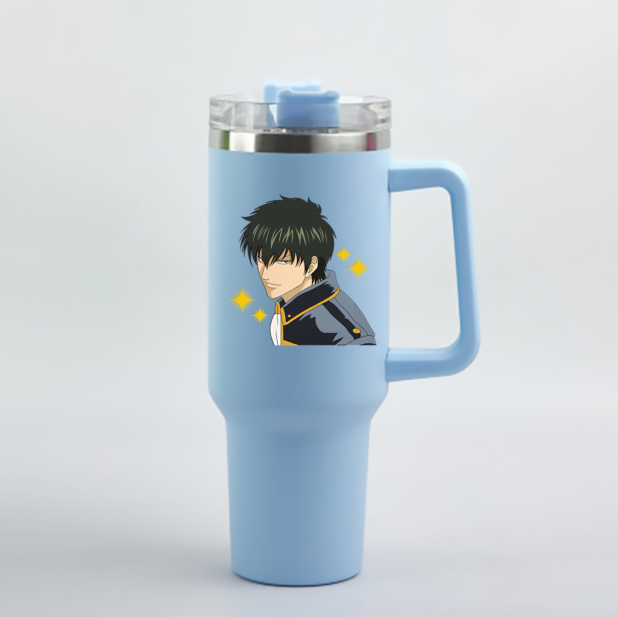 （画像用） ぎんたま 坂田銀時（さかたぎんとき） 神楽 志村新八（しむら しんぱち） GINTAMA Sakata Gintoki Kagura Shimura Shinpachi 1200mL車用タンブラー - クリスタルステッカー（プラスチックストロー付き）