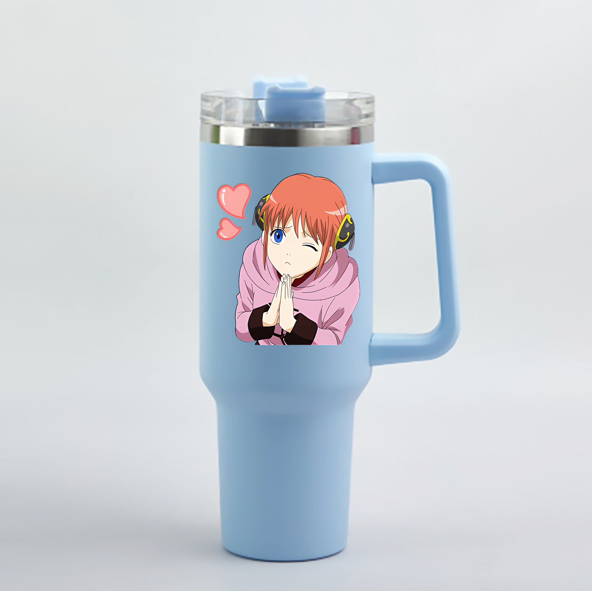 （画像用） ぎんたま 坂田銀時（さかたぎんとき） 神楽 志村新八（しむら しんぱち） GINTAMA Sakata Gintoki Kagura Shimura Shinpachi 1200mL車用タンブラー - クリスタルステッカー（プラスチックストロー付き）
