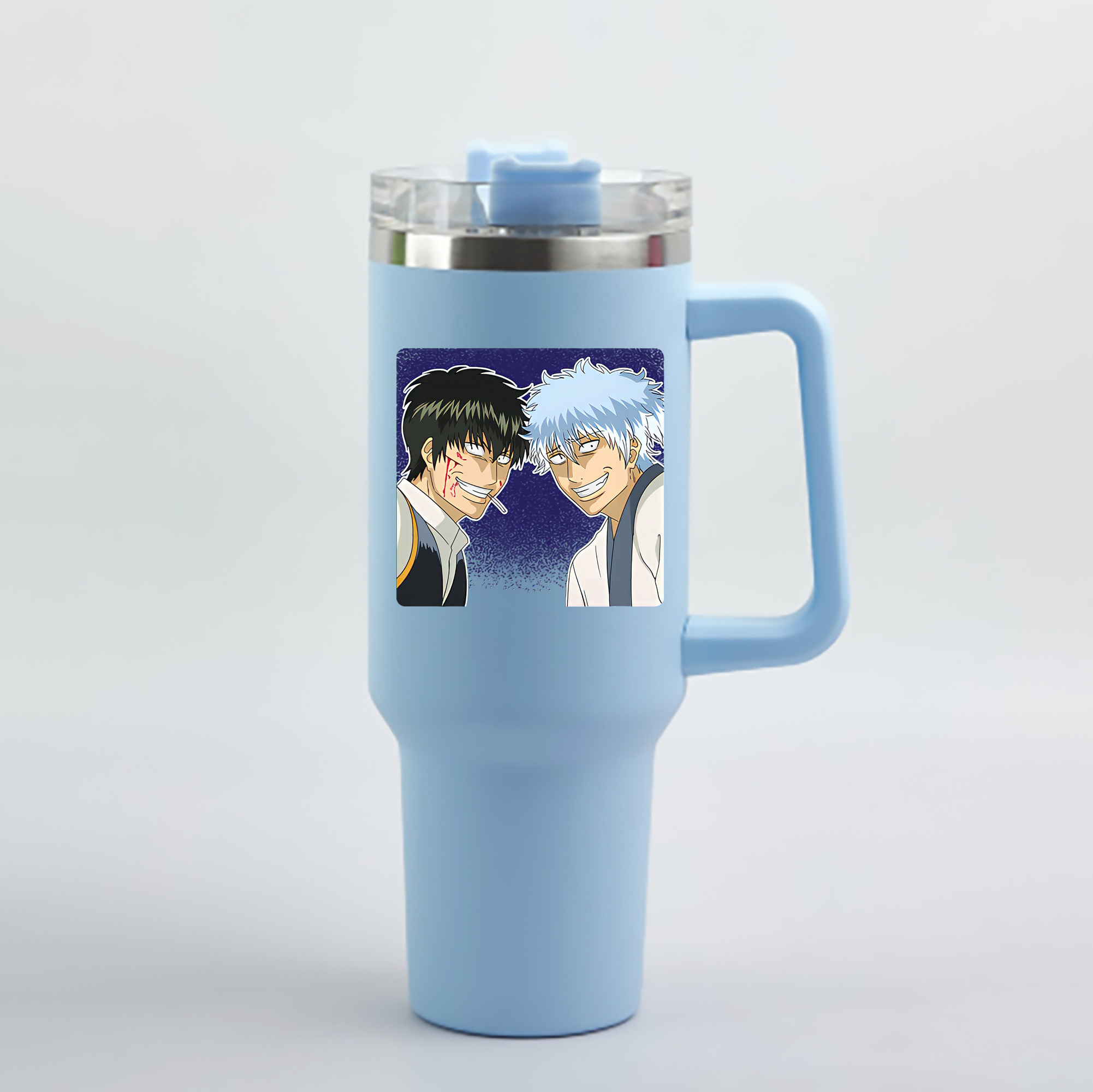 （画像用） ぎんたま 坂田銀時（さかたぎんとき） 神楽 志村新八（しむら しんぱち） GINTAMA Sakata Gintoki Kagura Shimura Shinpachi 1200mL車用タンブラー - クリスタルステッカー（プラスチックストロー付き）