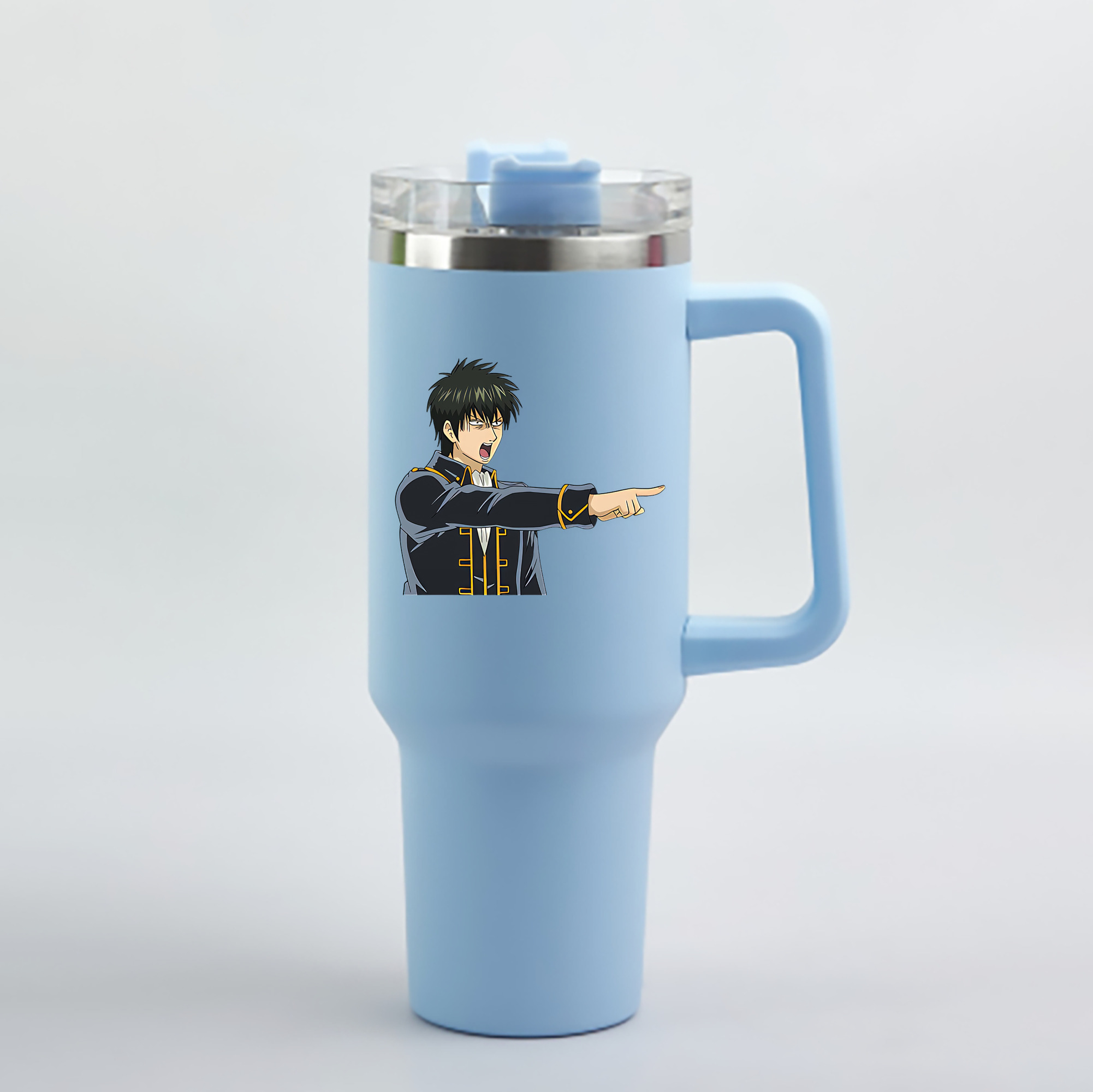 （画像用） ぎんたま 坂田銀時（さかたぎんとき） 神楽 志村新八（しむら しんぱち） GINTAMA Sakata Gintoki Kagura Shimura Shinpachi 1200mL車用タンブラー - クリスタルステッカー（プラスチックストロー付き）