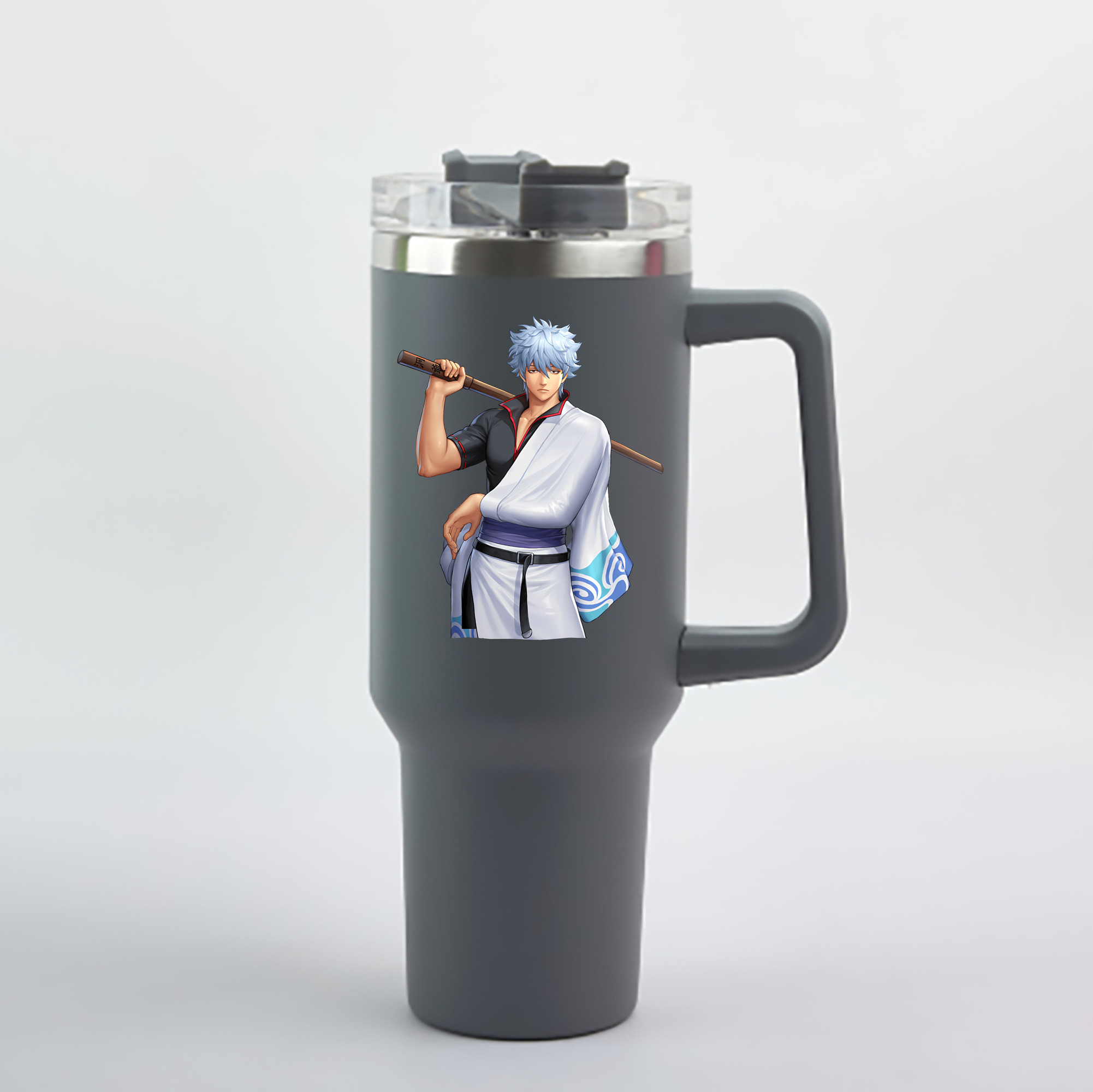 （画像用） ぎんたま 坂田銀時（さかたぎんとき） 神楽 志村新八（しむら しんぱち） GINTAMA Sakata Gintoki Kagura Shimura Shinpachi 1200mL車用タンブラー - クリスタルステッカー（プラスチックストロー付き）