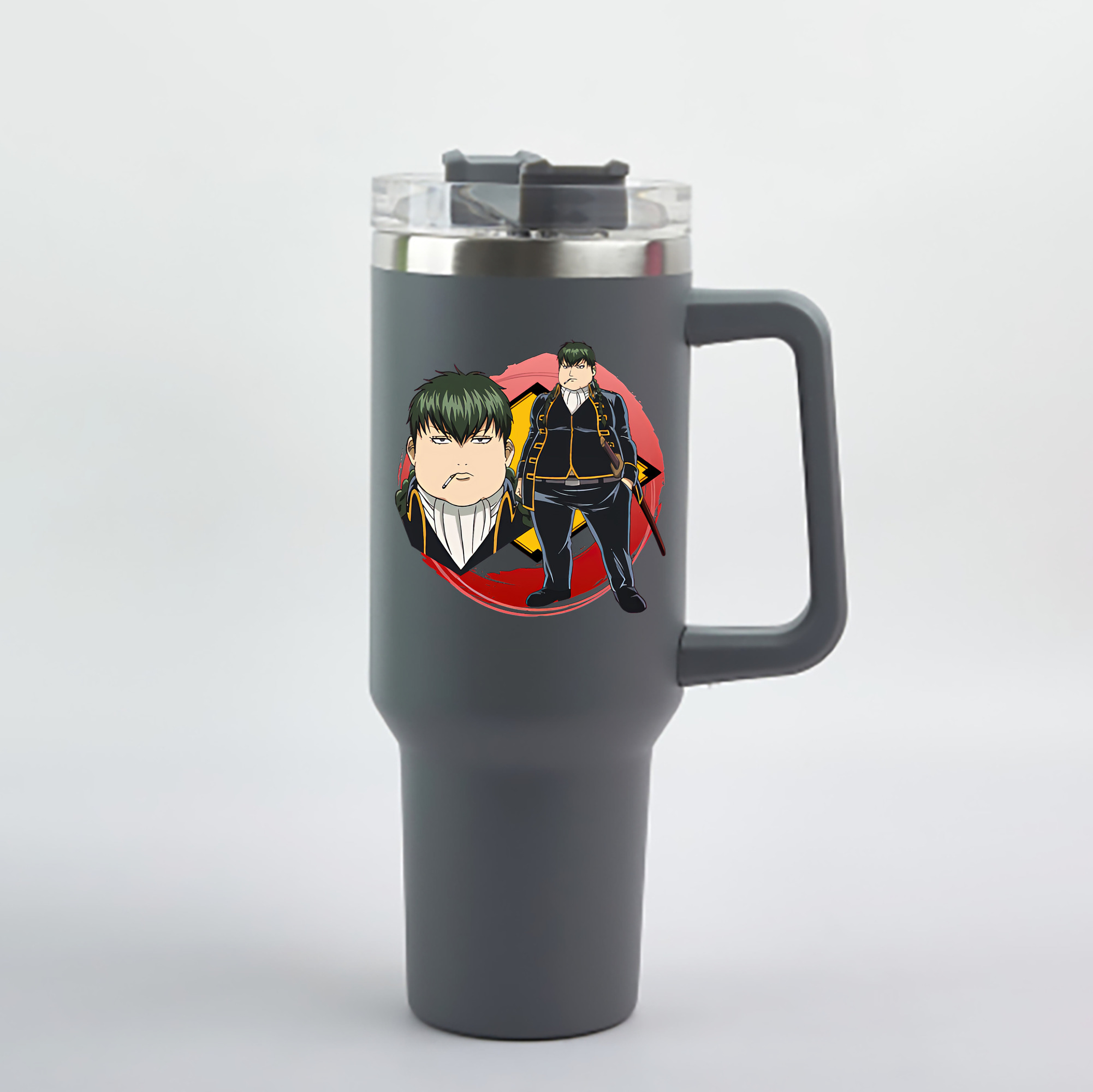 （画像用） ぎんたま 坂田銀時（さかたぎんとき） 神楽 志村新八（しむら しんぱち） GINTAMA Sakata Gintoki Kagura Shimura Shinpachi 1200mL車用タンブラー - クリスタルステッカー（プラスチックストロー付き）