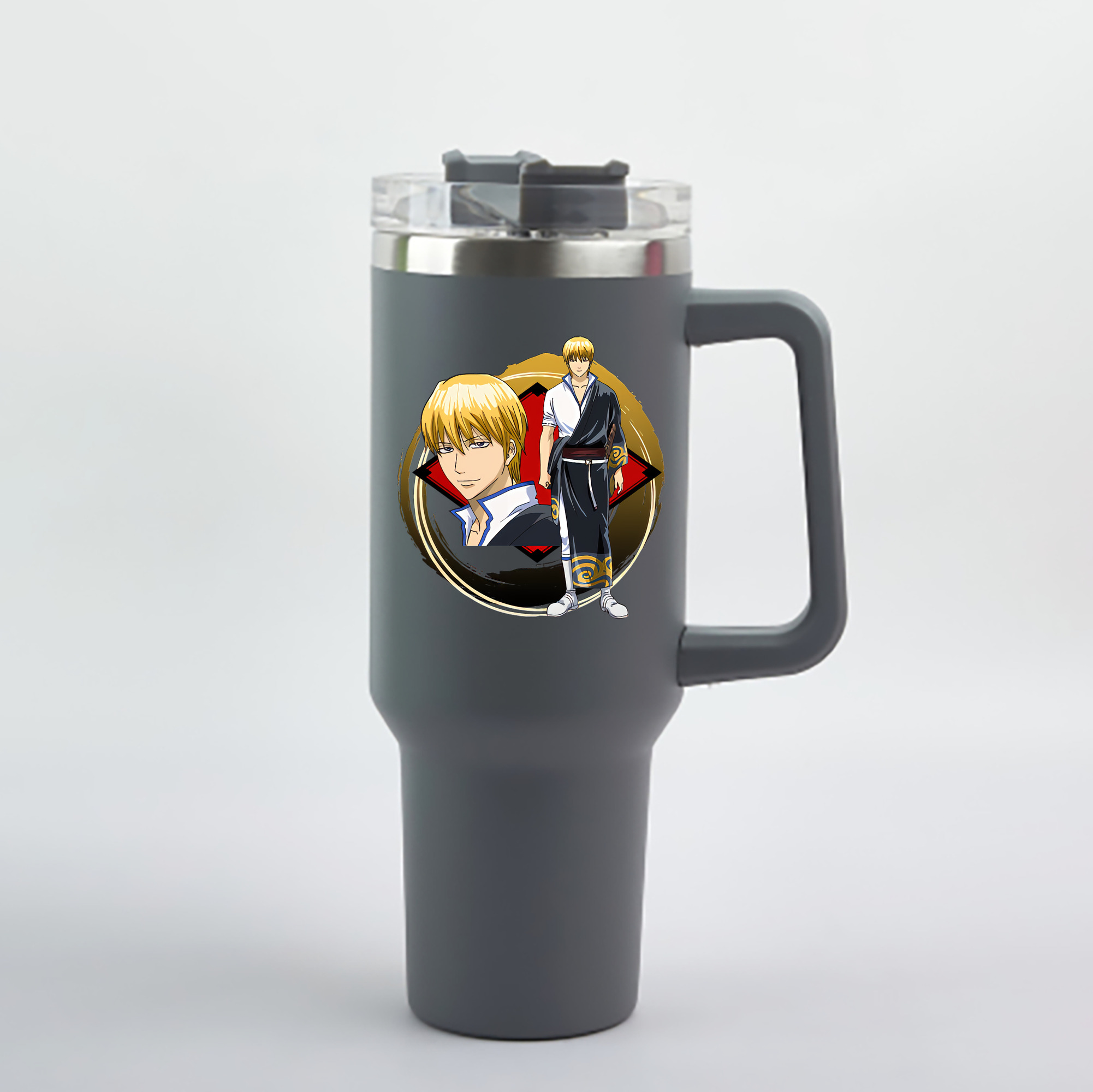 （画像用） ぎんたま 坂田銀時（さかたぎんとき） 神楽 志村新八（しむら しんぱち） GINTAMA Sakata Gintoki Kagura Shimura Shinpachi 1200mL車用タンブラー - クリスタルステッカー（プラスチックストロー付き）
