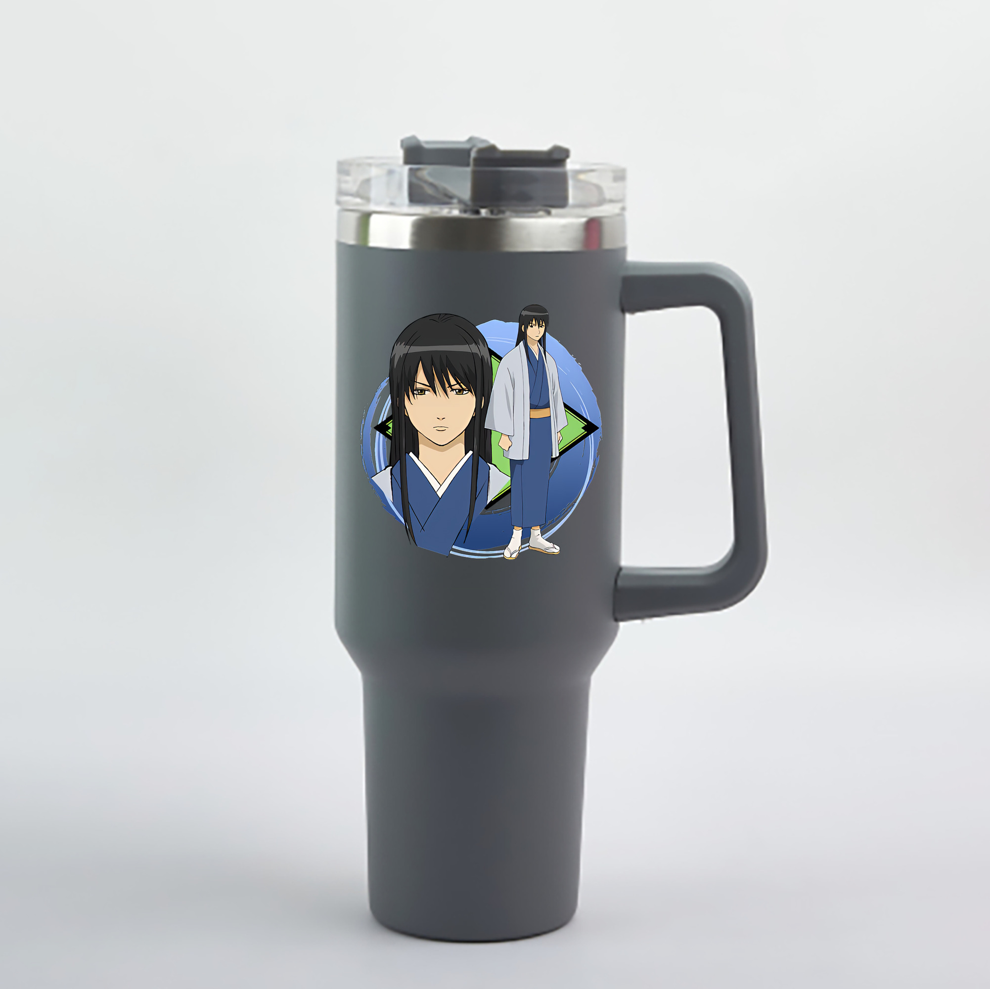 （画像用） ぎんたま 坂田銀時（さかたぎんとき） 神楽 志村新八（しむら しんぱち） GINTAMA Sakata Gintoki Kagura Shimura Shinpachi 1200mL車用タンブラー - クリスタルステッカー（プラスチックストロー付き）