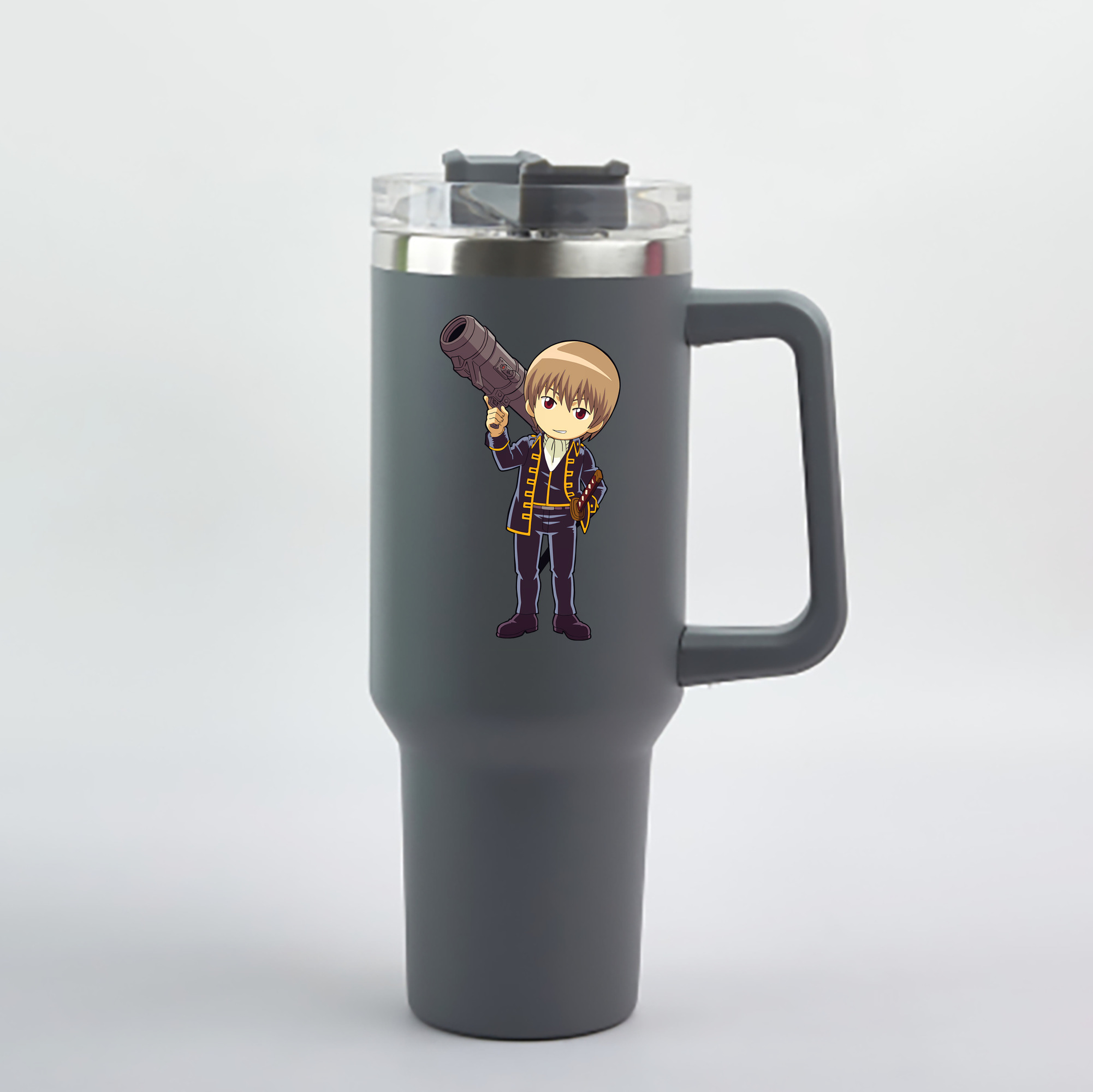 （画像用） ぎんたま 坂田銀時（さかたぎんとき） 神楽 志村新八（しむら しんぱち） GINTAMA Sakata Gintoki Kagura Shimura Shinpachi 1200mL車用タンブラー - クリスタルステッカー（プラスチックストロー付き）