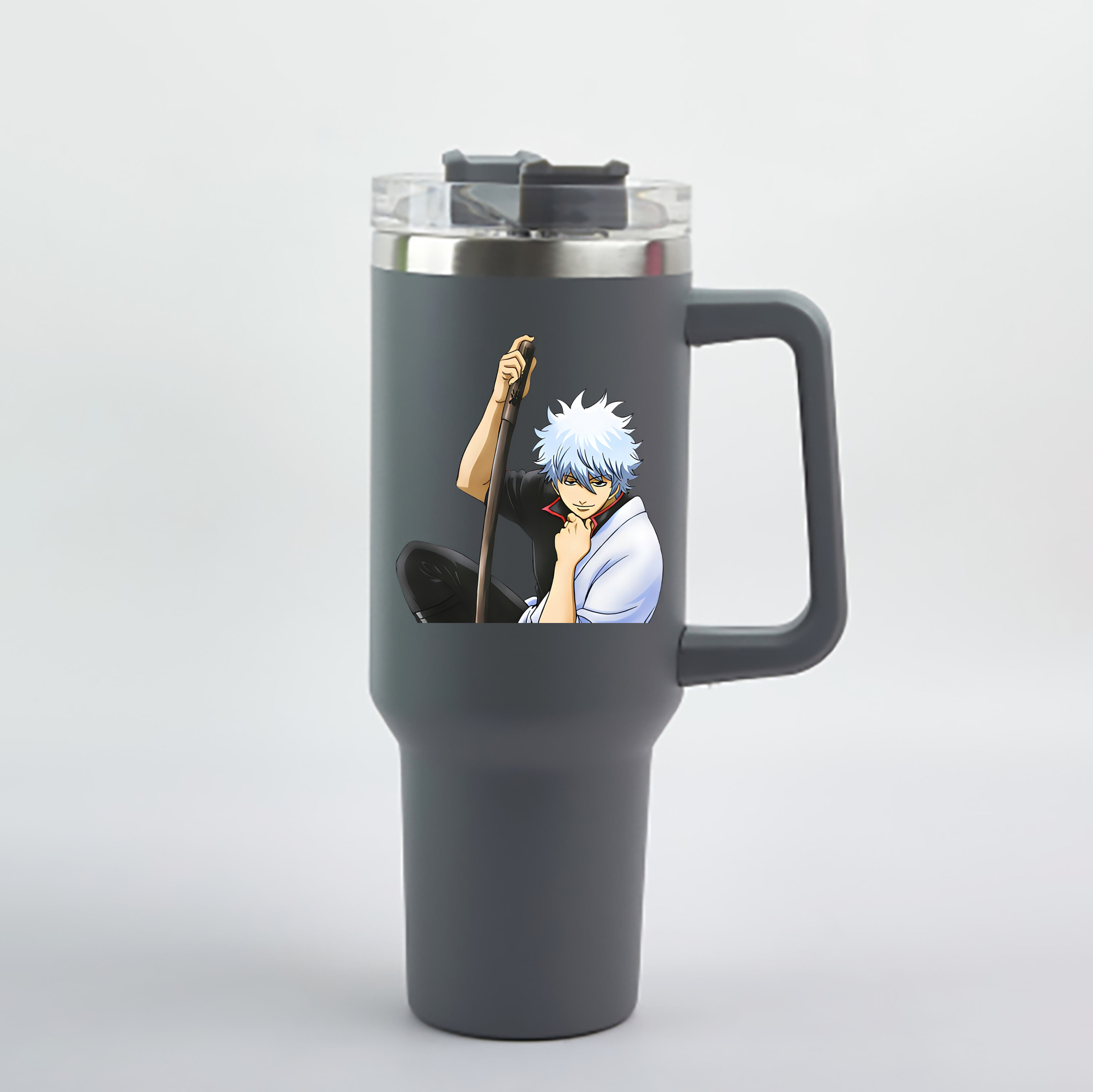 （画像用） ぎんたま 坂田銀時（さかたぎんとき） 神楽 志村新八（しむら しんぱち） GINTAMA Sakata Gintoki Kagura Shimura Shinpachi 1200mL車用タンブラー - クリスタルステッカー（プラスチックストロー付き）