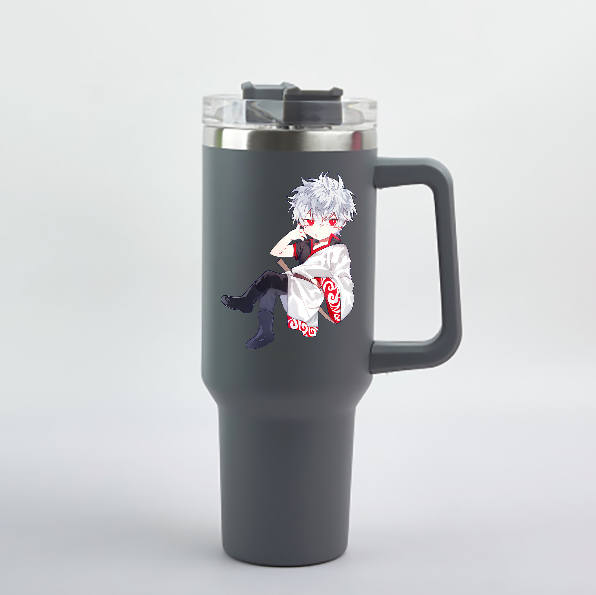 （画像用） ぎんたま 坂田銀時（さかたぎんとき） 神楽 志村新八（しむら しんぱち） GINTAMA Sakata Gintoki Kagura Shimura Shinpachi 1200mL車用タンブラー - クリスタルステッカー（プラスチックストロー付き）